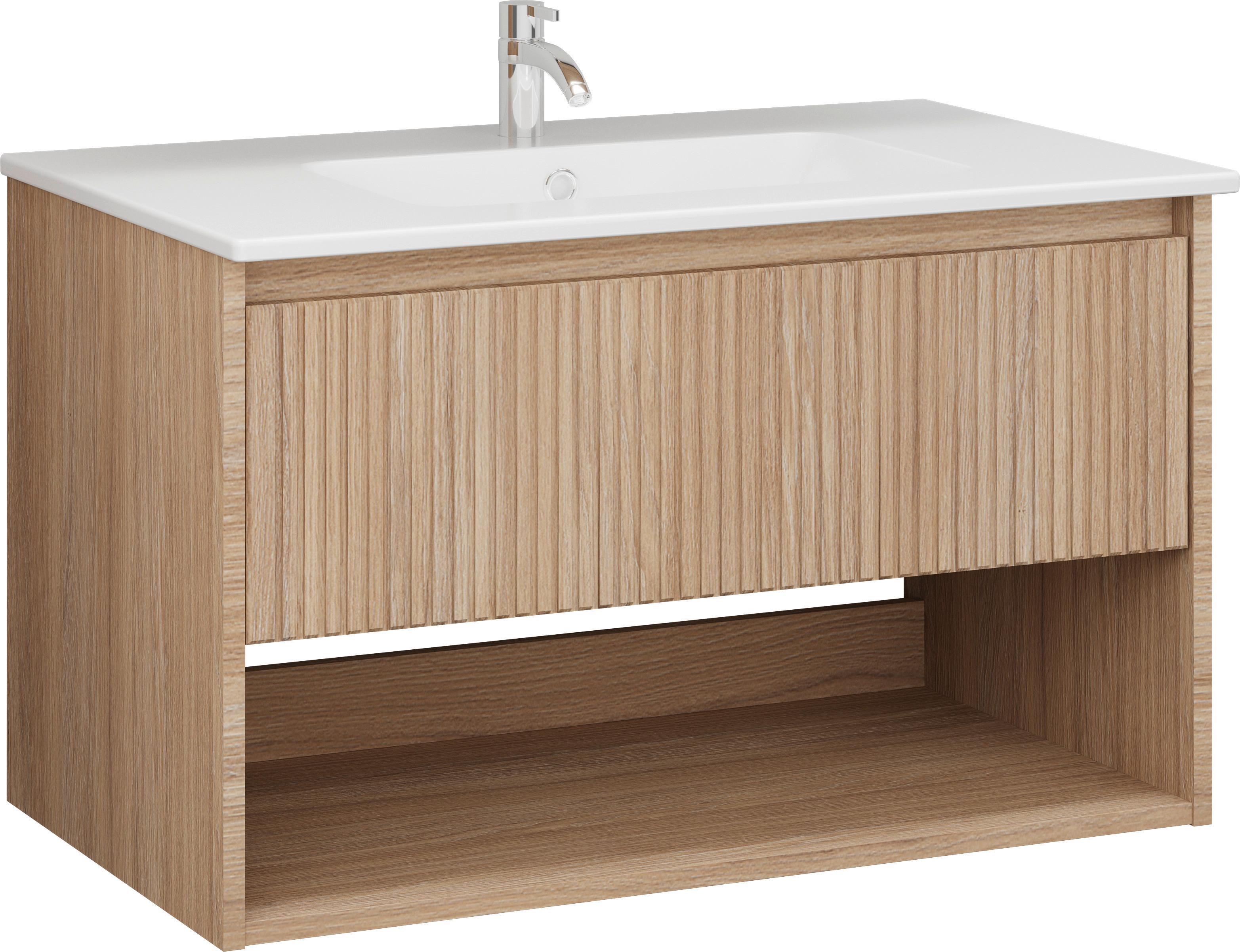 Waschtischkombi Andora Eichefarben Dekor B: 80 cm - Eichefarben, MODERN, Keramik/Holzwerkstoff (80cm) - Stylife