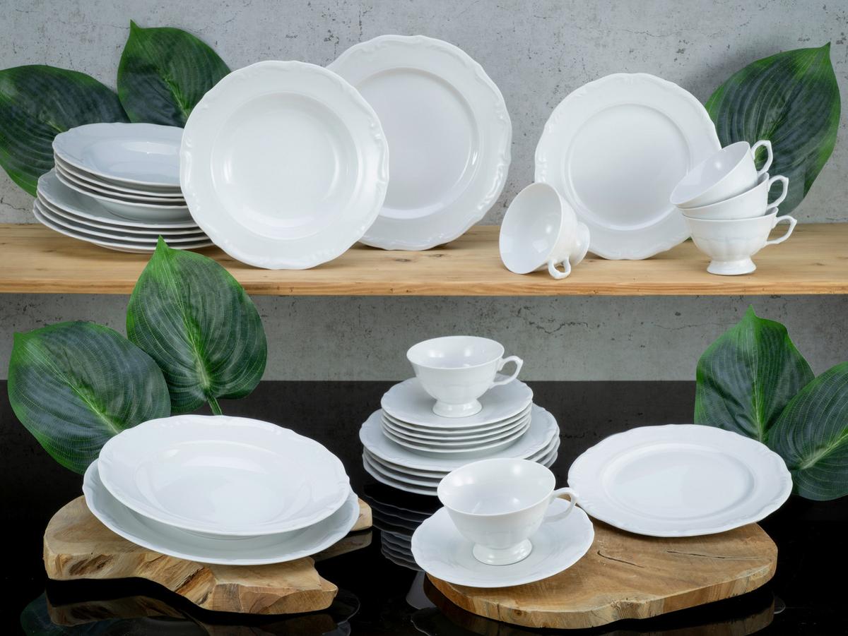 Kombiservice Porzellan 6 Personen Geschirr Set - Weiß, Basics, Keramik - Creatable