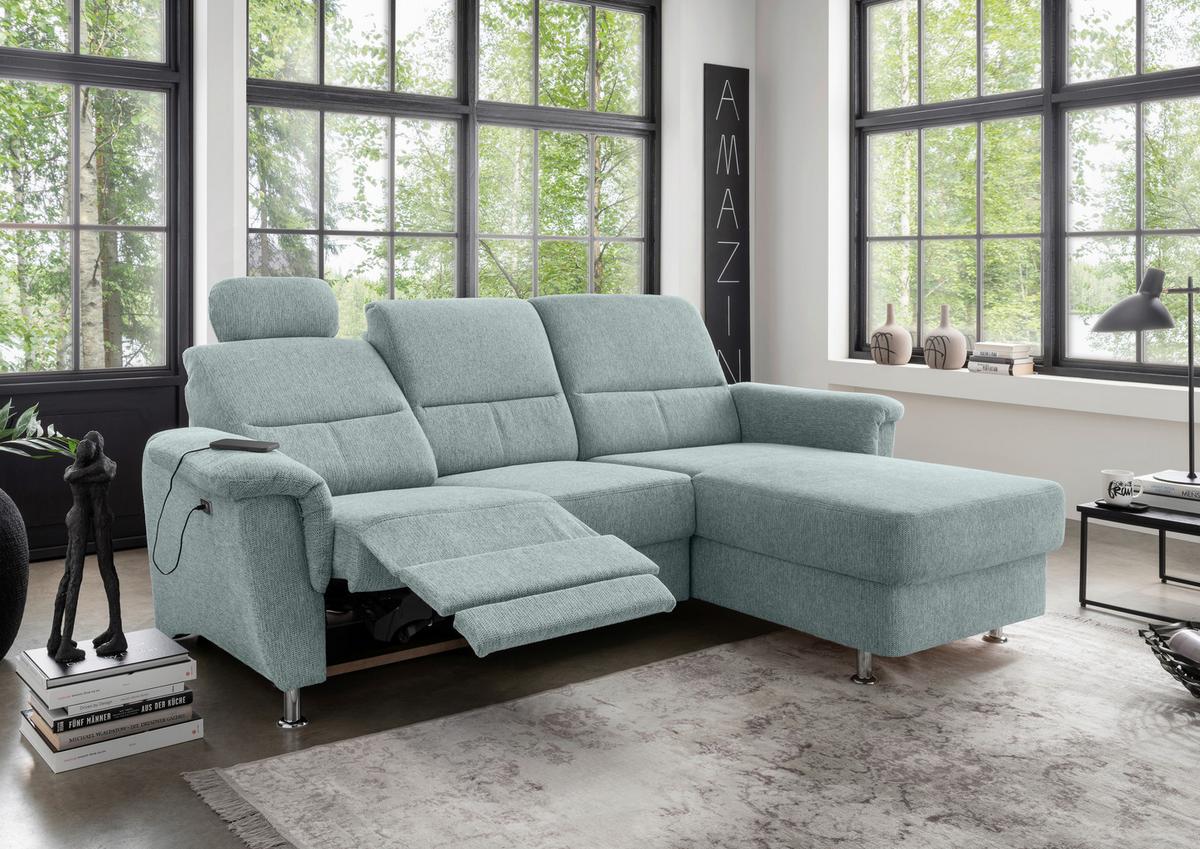 Ecksofa Mit Stauraum Parole Blau Chenille - Chromfarben/Blau, MODERN, Textil (231/165cm) - Livetastic
