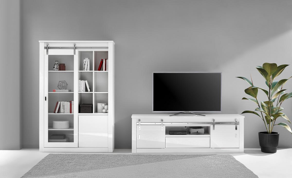 WOHNWAND Daytona Weiß HG B: 349 cm - Weiß Hochglanz/Weiß, Design, Holzwerkstoff (349/200/43cm) - Livetastic