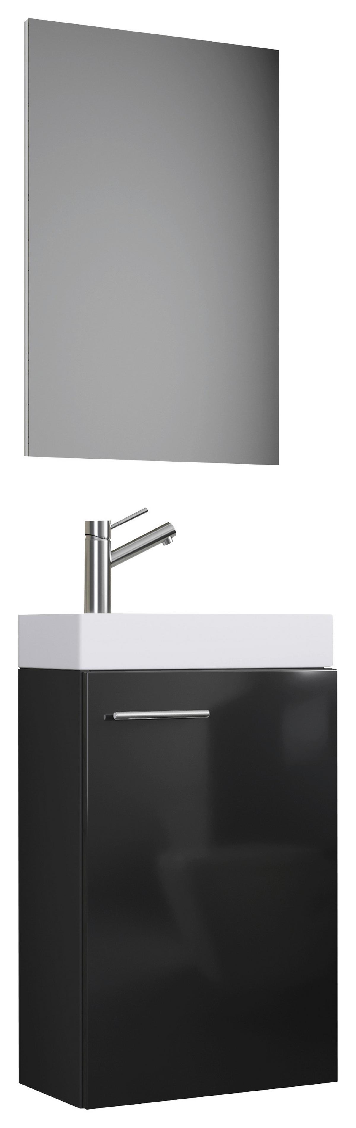 Badmöbel-Set Gäste WC 3-Tlg. Slito B: 41 cm Schwarz - Schwarz/Weiß, KONVENTIONELL, Keramik/Holzwerkstoff (41cm) - MID.YOU