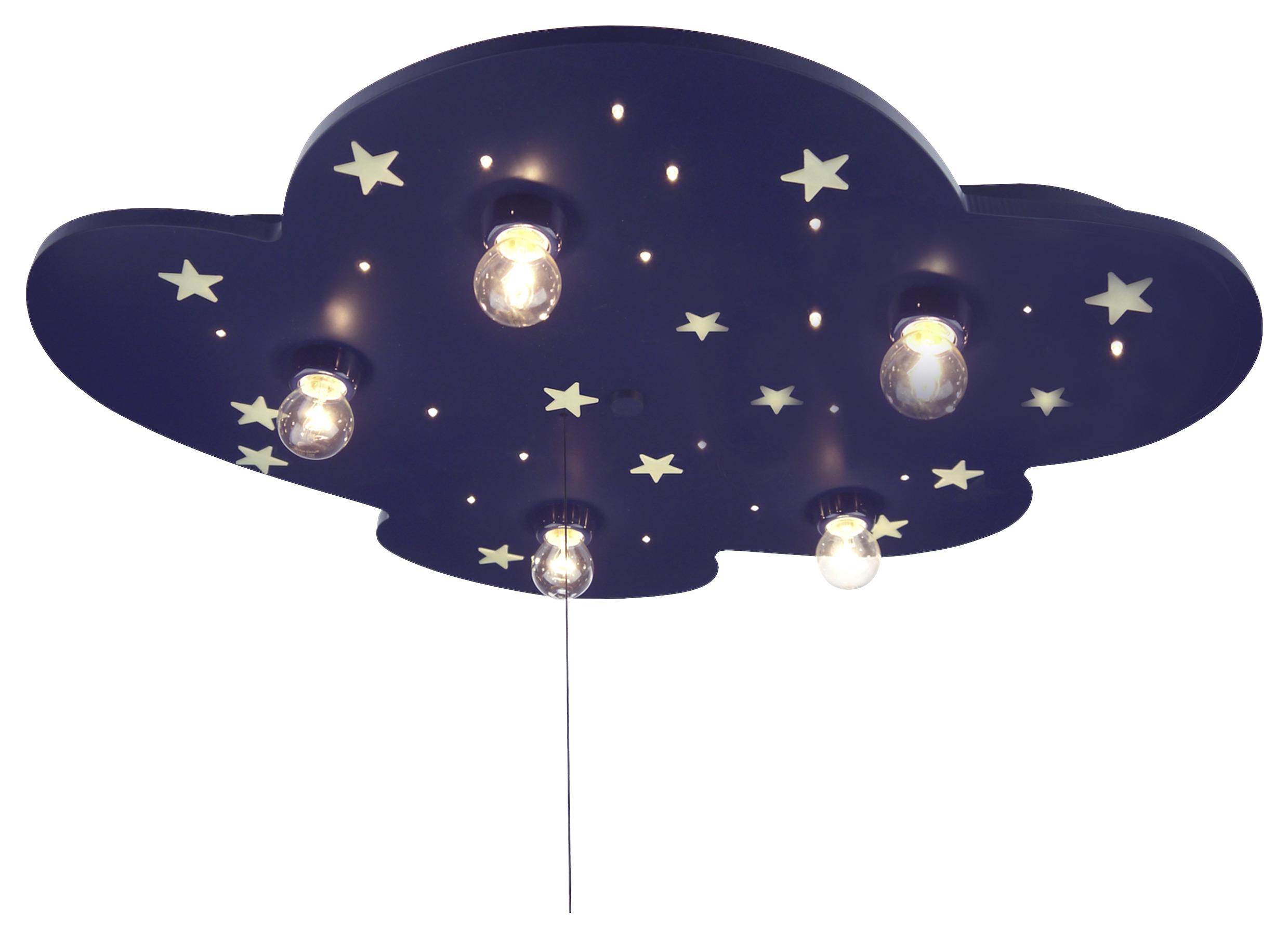 Kinderdeckenleuchte Wolke L: 57 cm mit Sternenhimmel - Blau, Design, Holz/Kunststoff (57/7/74cm) - Niermann