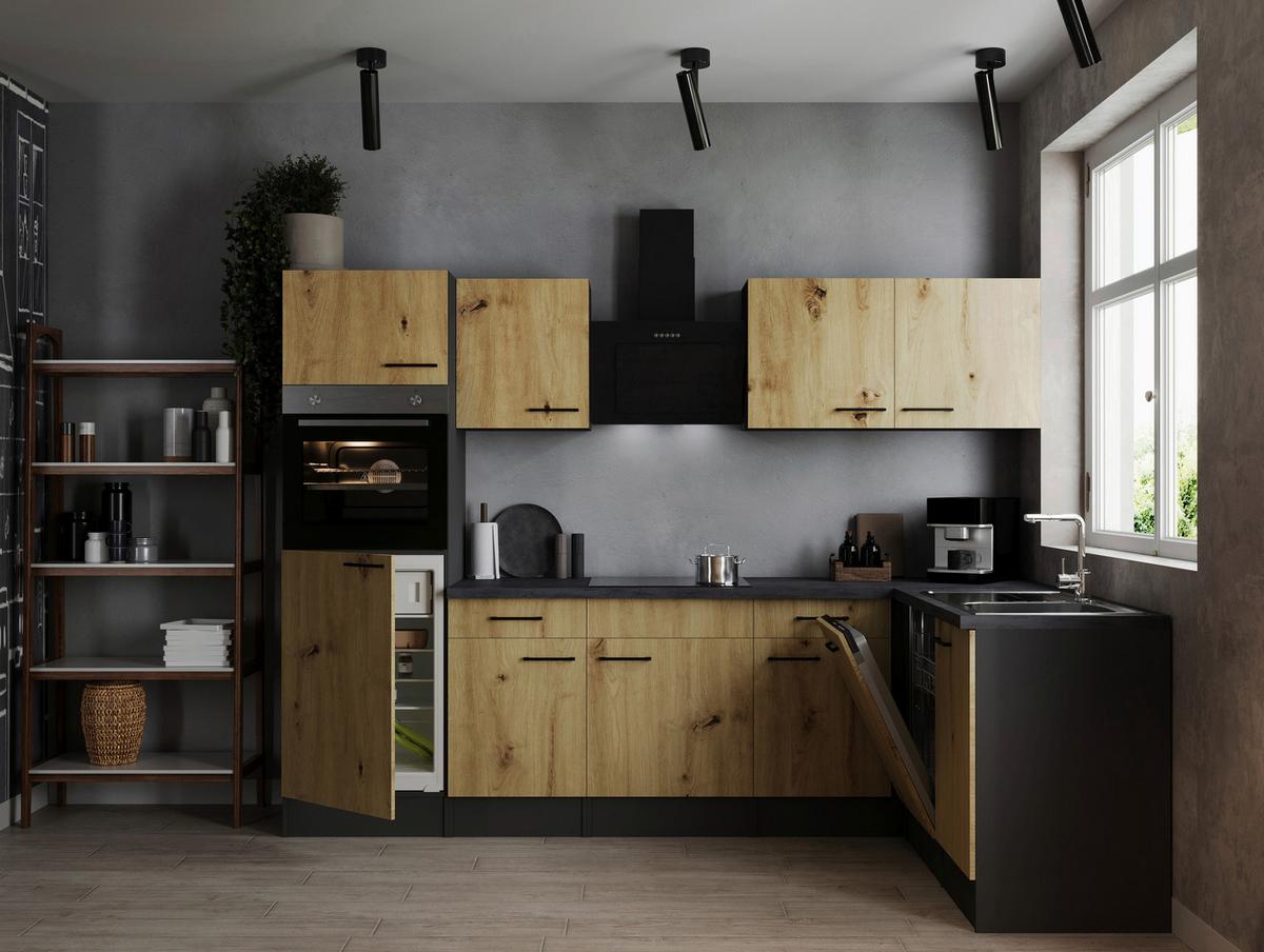 Eckküche Oliver Artisan Dekor S: 280x172 Cm - Eiche Artisan/Grau, Design, Holzwerkstoff (280/172cm) - Respekta