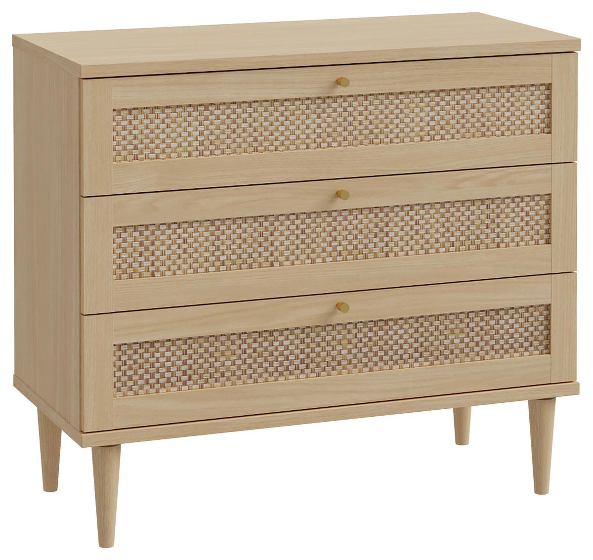 KOMODA CALASETTA - zlatá/farba duba, Natur, kov/drevo (90,4/80,1/41,4cm)
