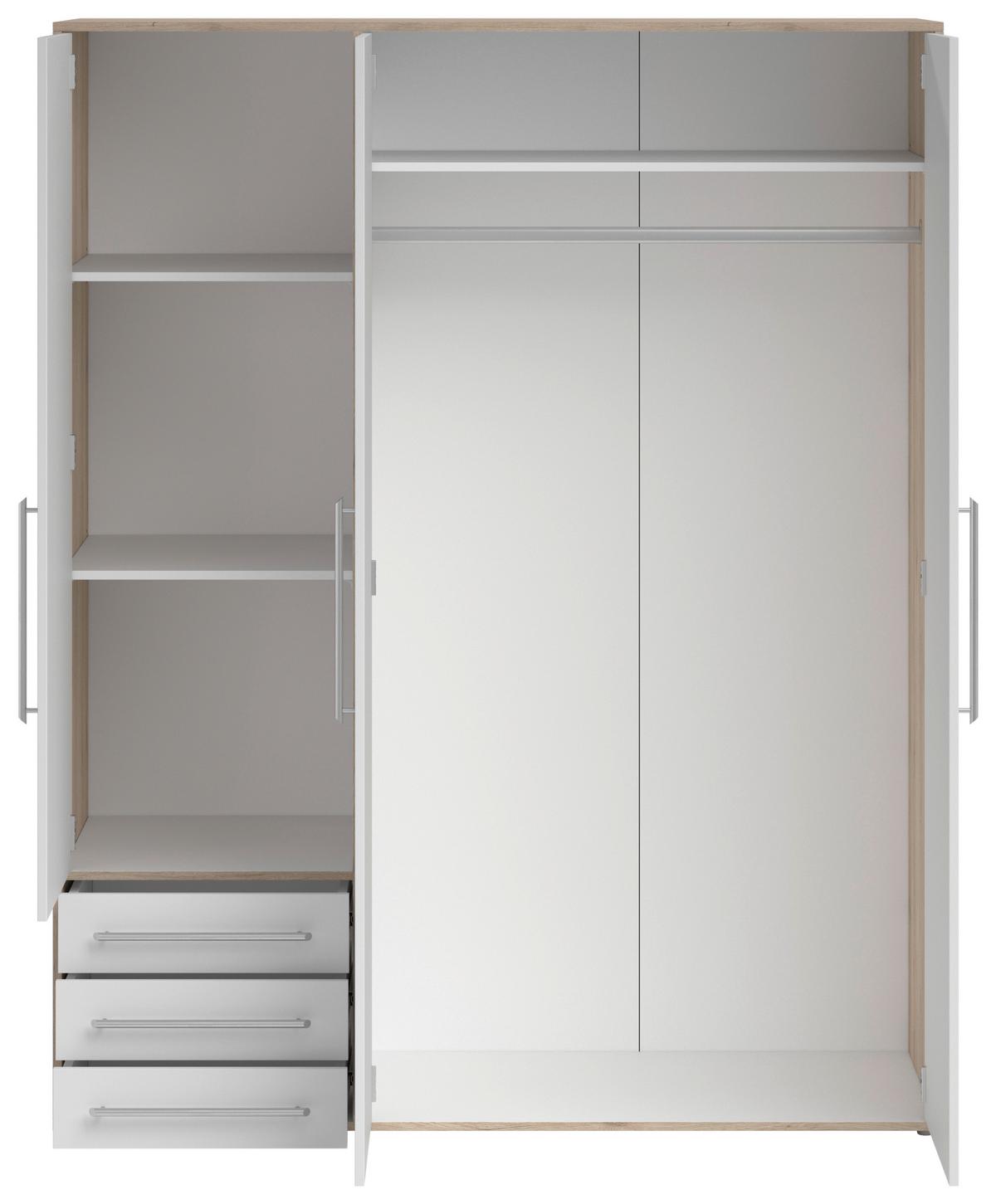 Drehtürenschrank Mit Laden 155cm Lyss Weiß/eiche Dekor - Weiß/Eiche San Remo, MODERN, Holzwerkstoff (155/194/58cm) - Livetastic