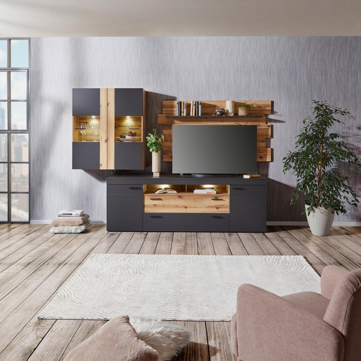 KOMODA POD TELEVIZI HENRY - Moderní, kompozitní dřevo/plast (220/75/47cm)