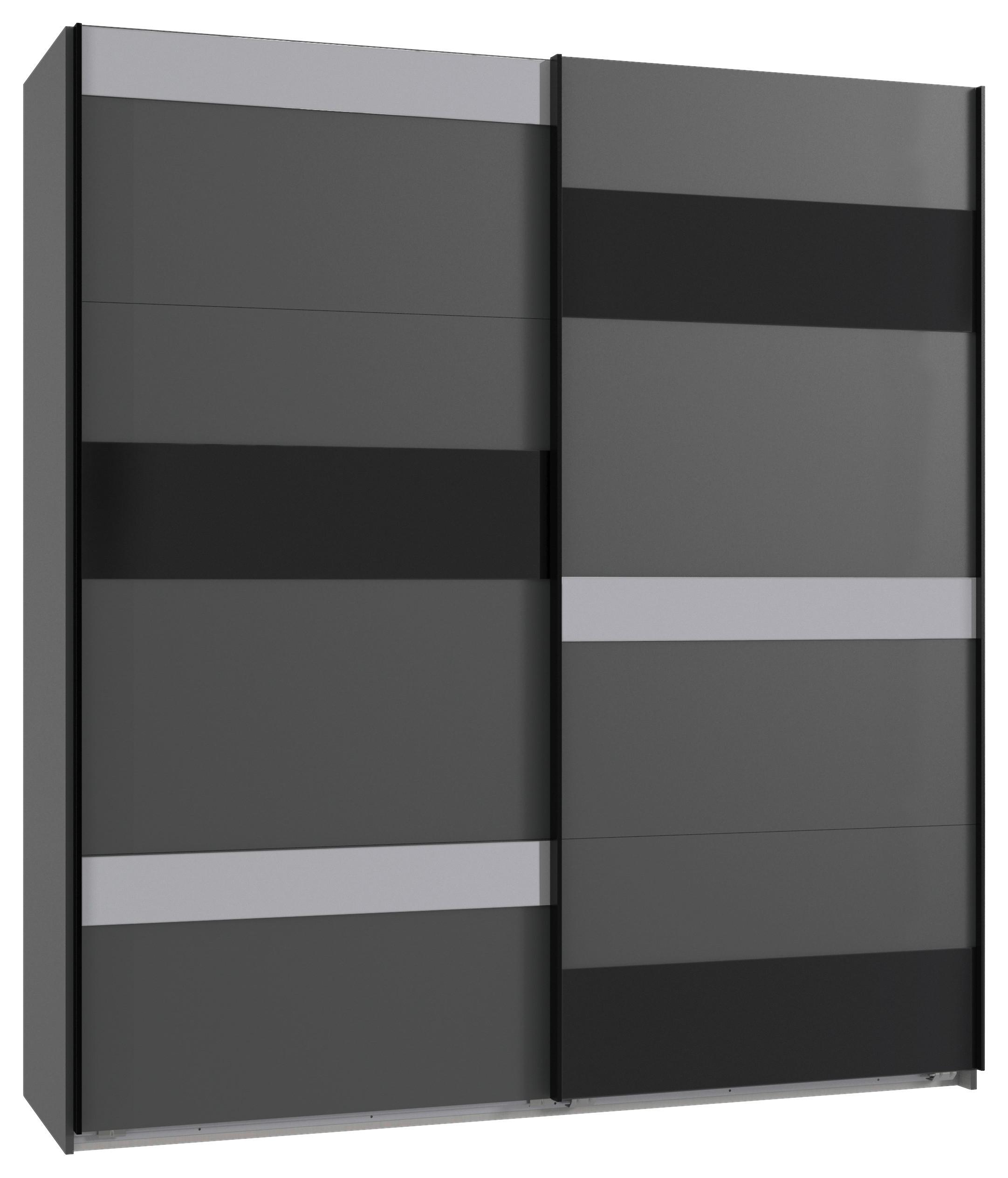 Schwebetürenschrank Monaco Graphitfarben/schwarz B: 180cm - Hellgrau/Graphitfarben, MODERN, Glas/Holzwerkstoff (180/210/65cm) - MID.YOU