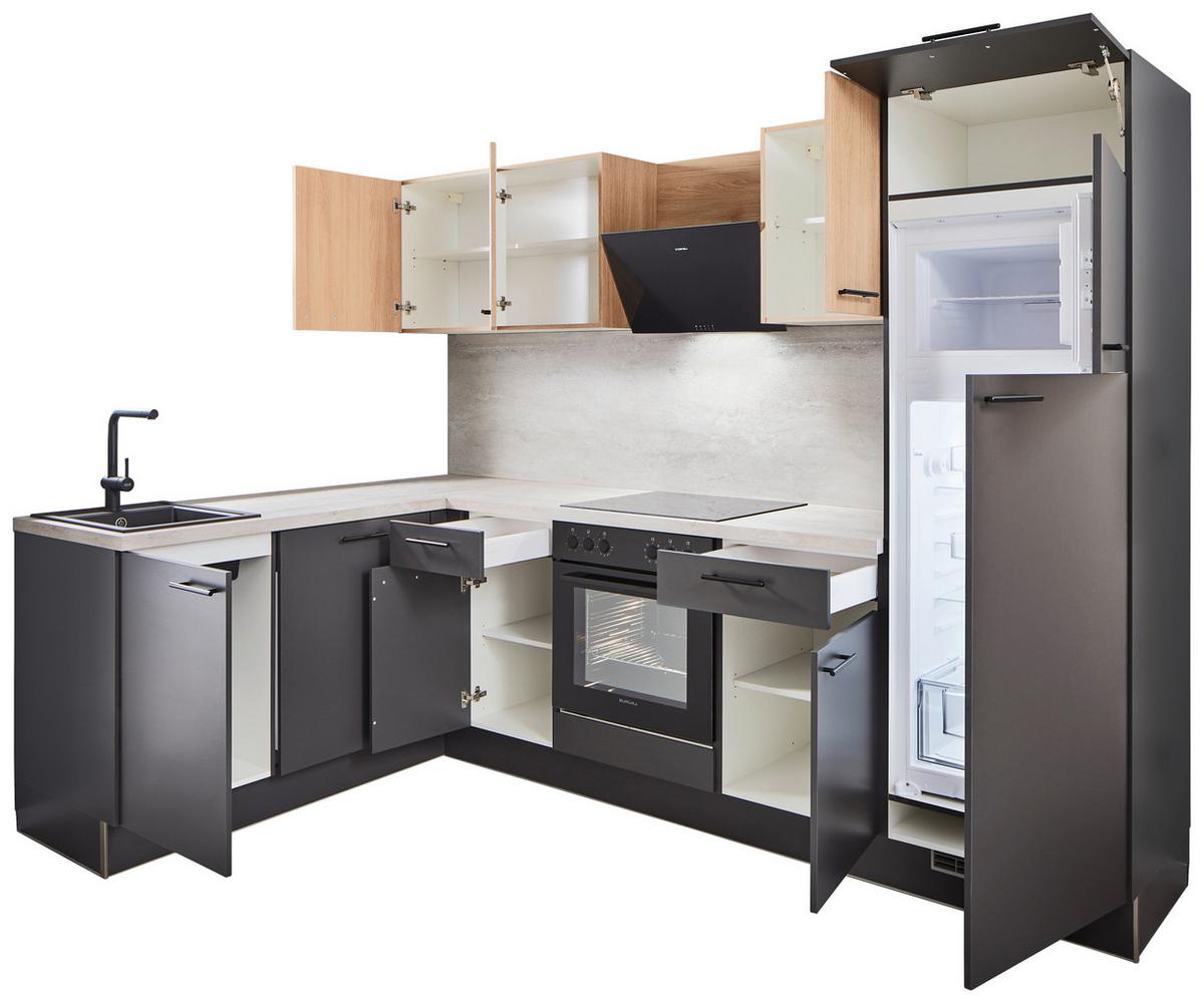 Eckküche Pn80/10 Graphitfarben Ohne Geräte - Beige/Graphitfarben, Trend, Holzwerkstoff (175/275cm) - Pino