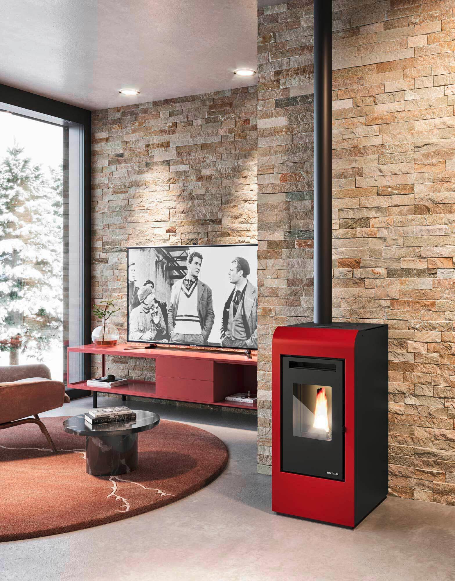 Kaminofen Pelletofen Rita Plus Rot - Rot, MODERN, Metall (44/92/49cm)