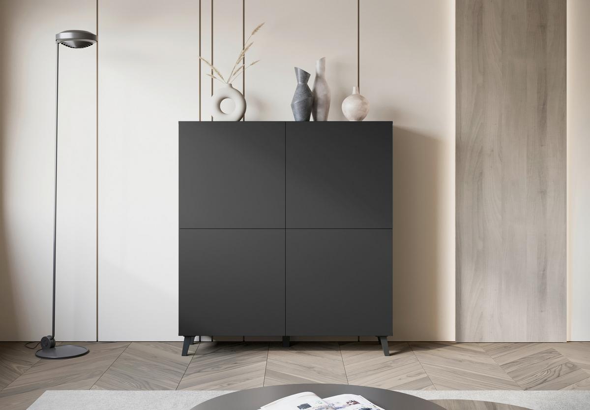 Highboard Phuket 120 Schwarz B: 120 Cm - Schwarz, Design, Holzwerkstoff (120/128/39cm) - Livetastic