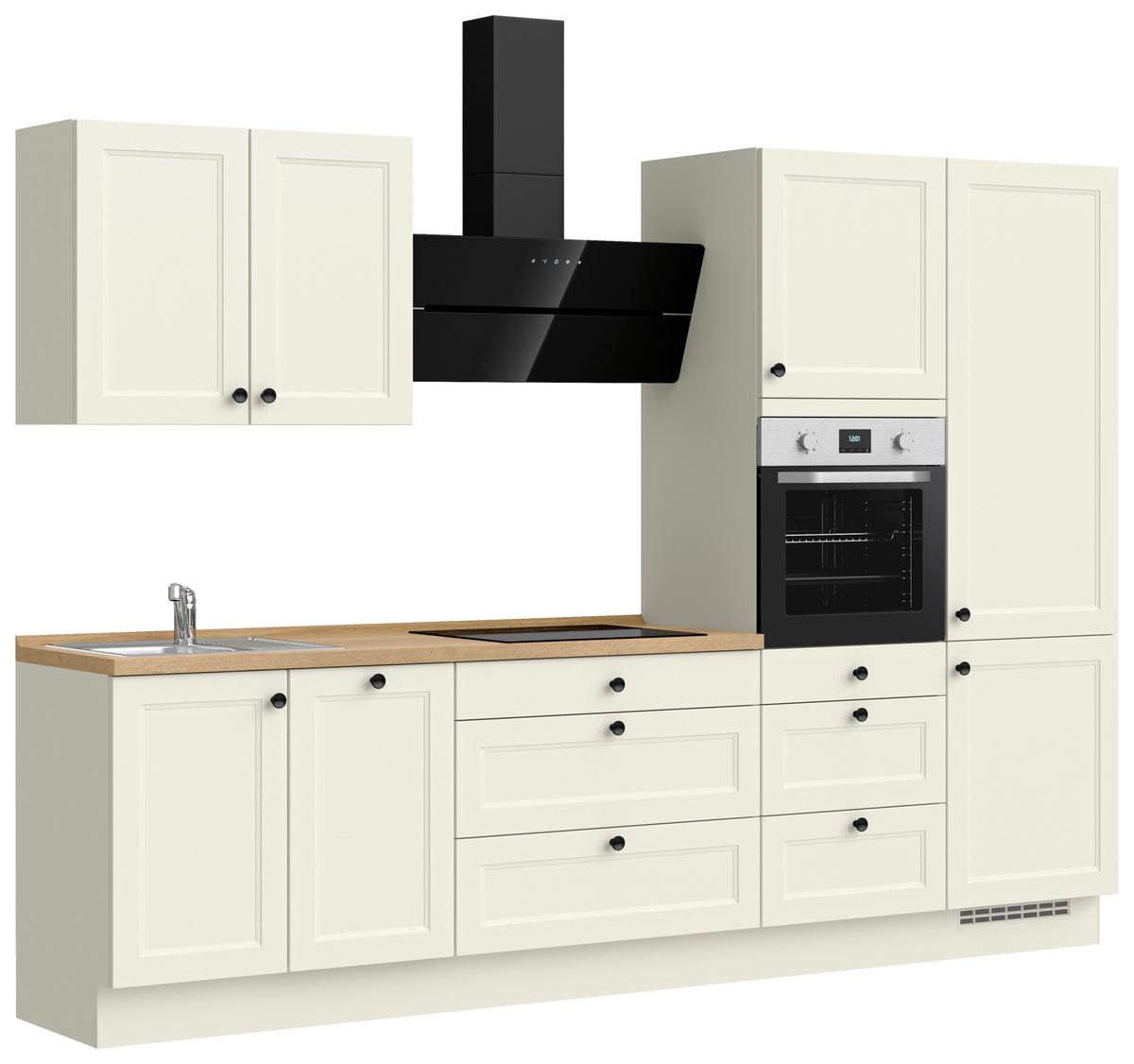 Kuchynská linka 300 cm, biela/dekor dub Sierra - čierna/biela, Modern, kov/kompozitné drevo (300cm) - Nobilia