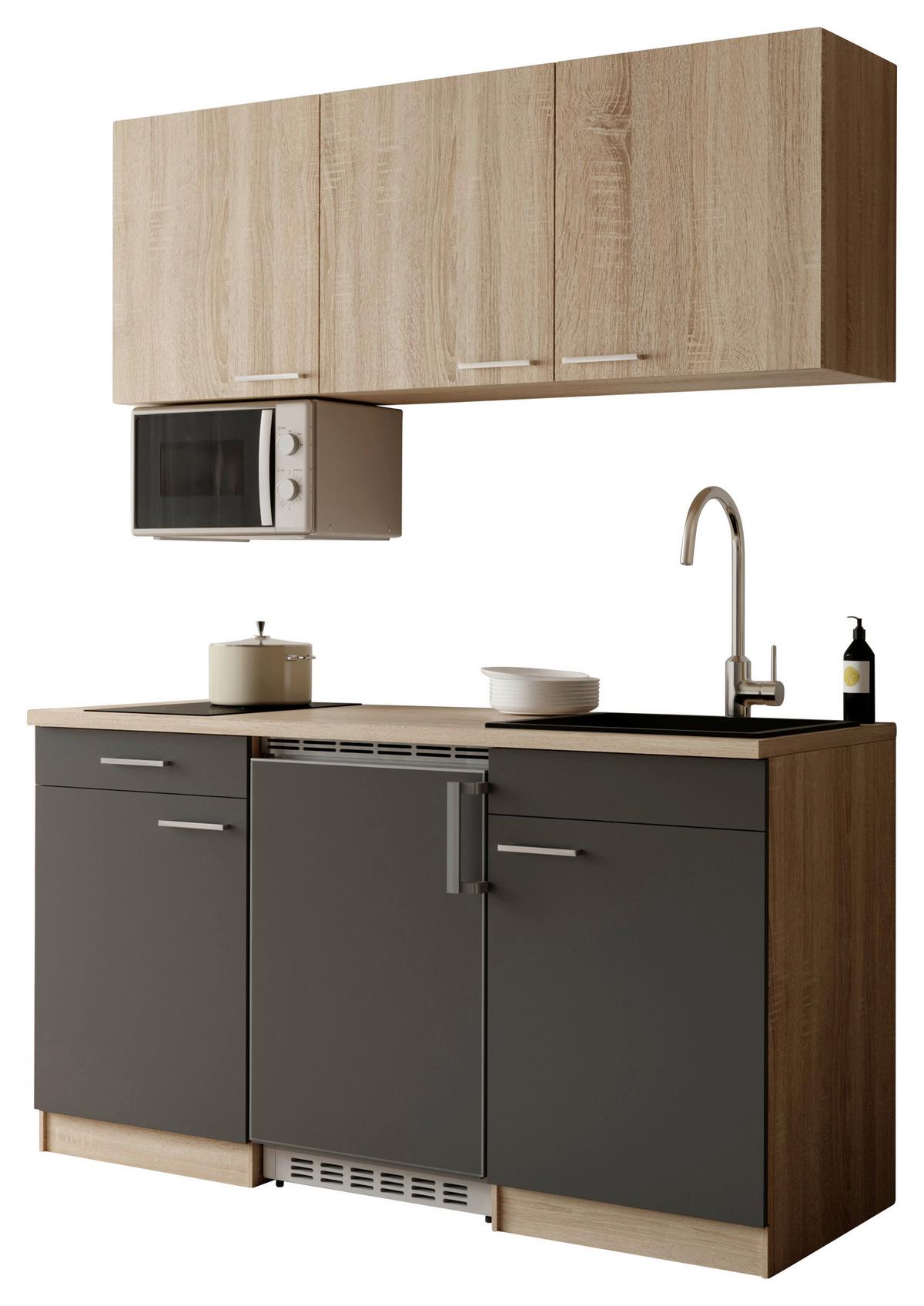 MINIKÜCHE Ingrid, Grau B: 150 cm - Eichefarben/Grau, Design, Holzwerkstoff (150cm) - Respekta