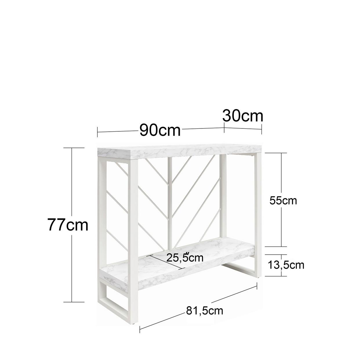 Konsolentisch Brielle Weiß B: 90 cm - Weiß, Design, Holzwerkstoff/Metall (90/30/77cm) - MID.YOU