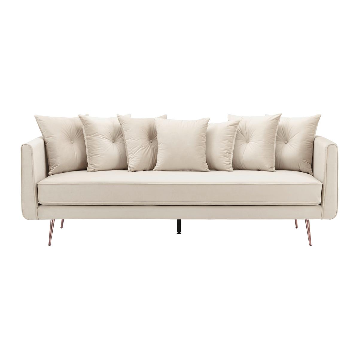 Pohovka Big Sofa LUIS, béžový samet - barva růžového zlata/béžová, Moderní, kov/dřevo (225/87/87cm) - Bessagi Home