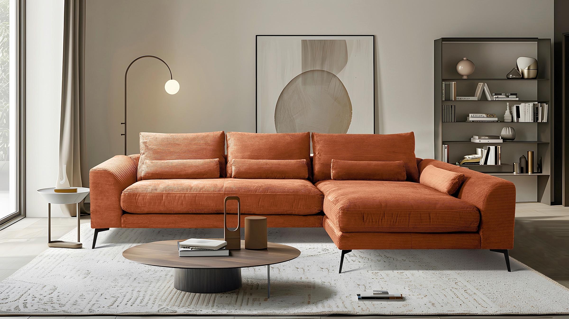 Ecksofa Berlin Cord Kupferfarben 313x172 cm - Schwarz/Kupferfarben, Design, Textil (313/172cm) - P & B