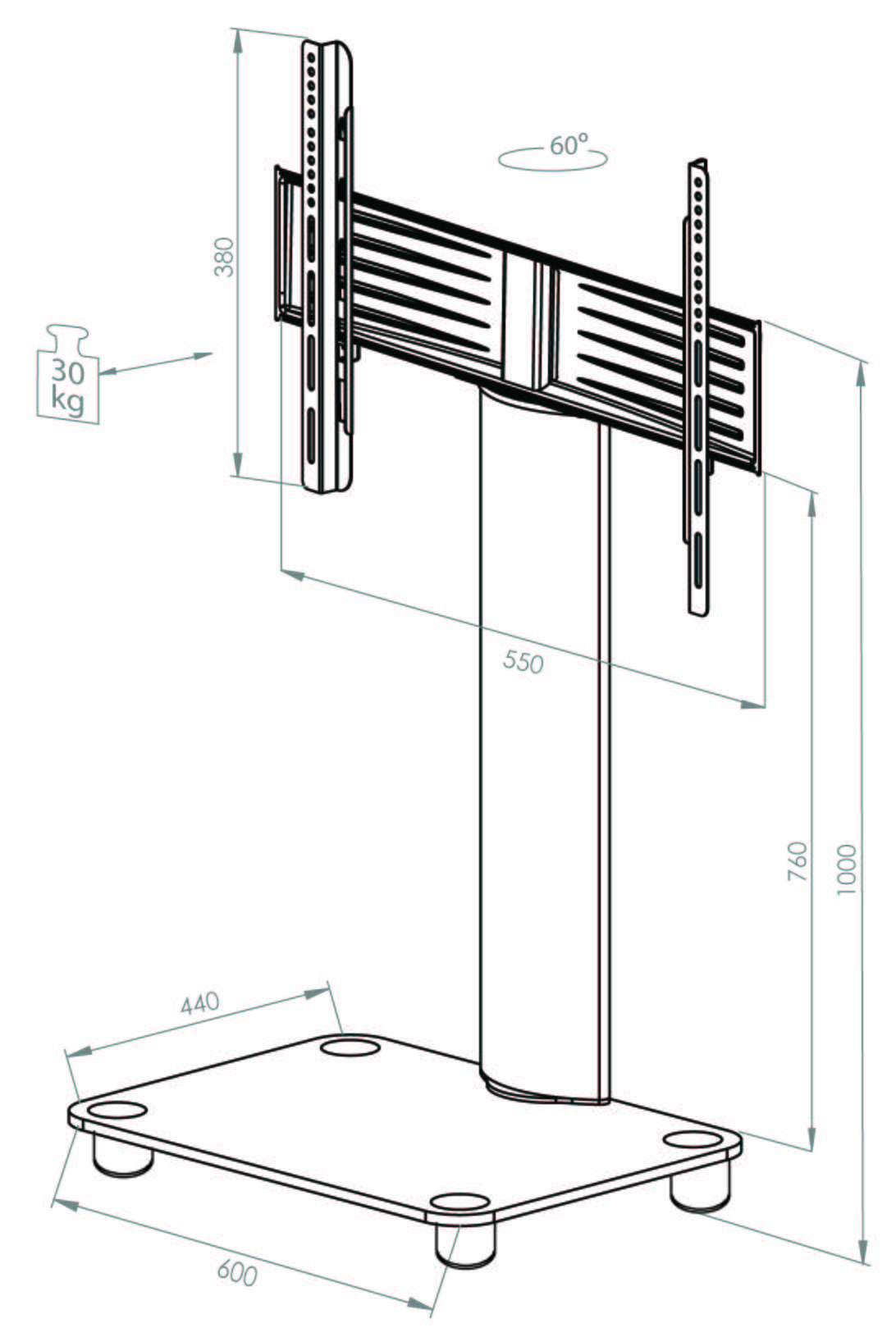 Tv Stojan Bilano Š:60cm Černé Sklo - černá/barvy stříbra, Konvenční, kov/sklo (60/100/44cm) - MID.YOU