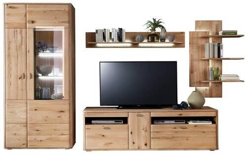 Wohnkombination Massiv 4-Tlg. Ravello Eichefarben - Eichefarben, Design, Glas/Holz (340/208/50cm) - Livetastic