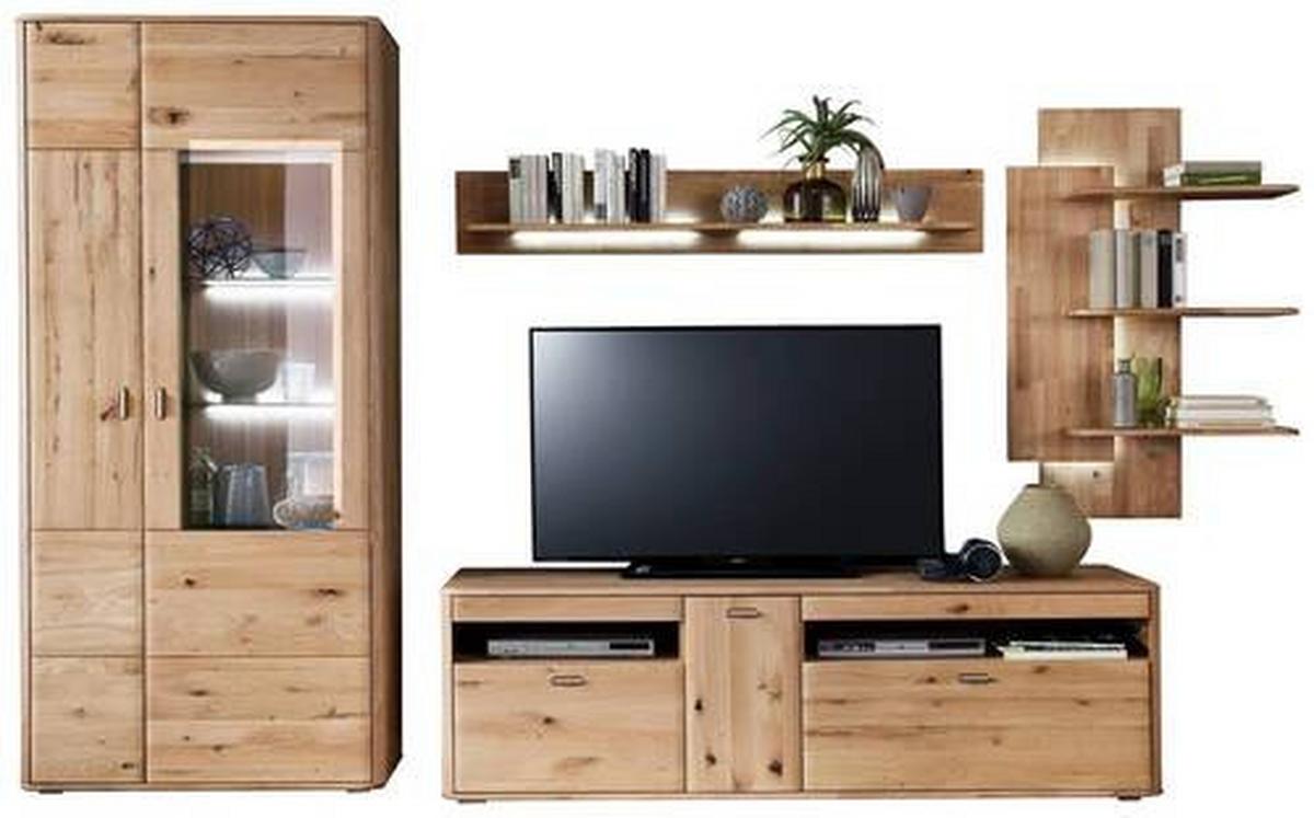 Wohnkombination Massiv 4-Tlg. Ravello Eichefarben - Eichefarben, Design, Glas/Holz (340/208/50cm) - Livetastic