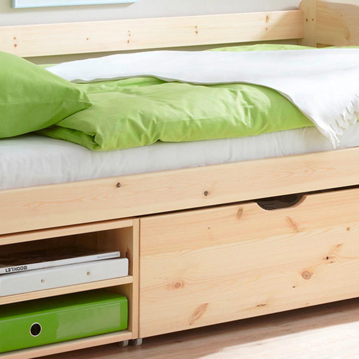 Stauraumbett Echtholz Massiv 90x200 Marlies, Kiefer Natur - Kieferfarben, MODERN, Holz (90/200cm) - MID.YOU