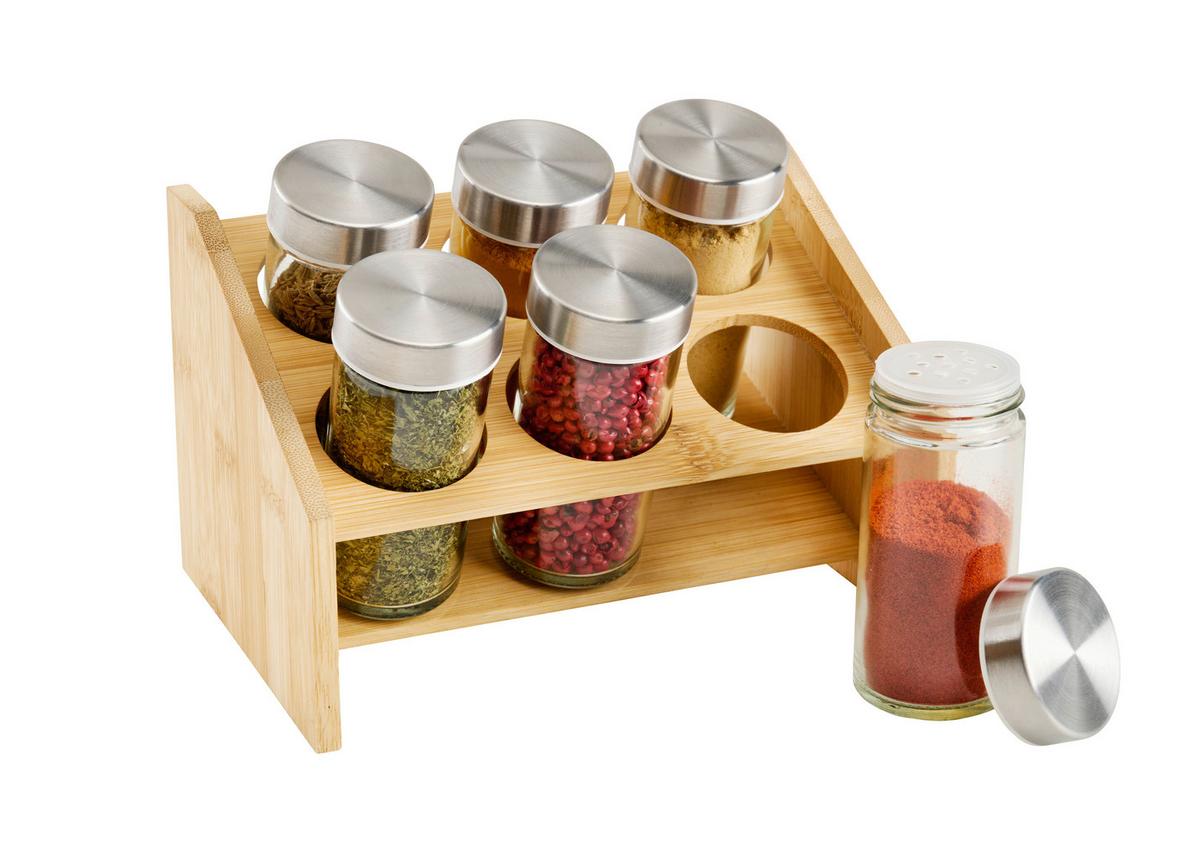 Polička na koreničky PETRA - priehľadné/svetlohnedá, Konventionell, kov/drevo (13,80/19/13,80cm)