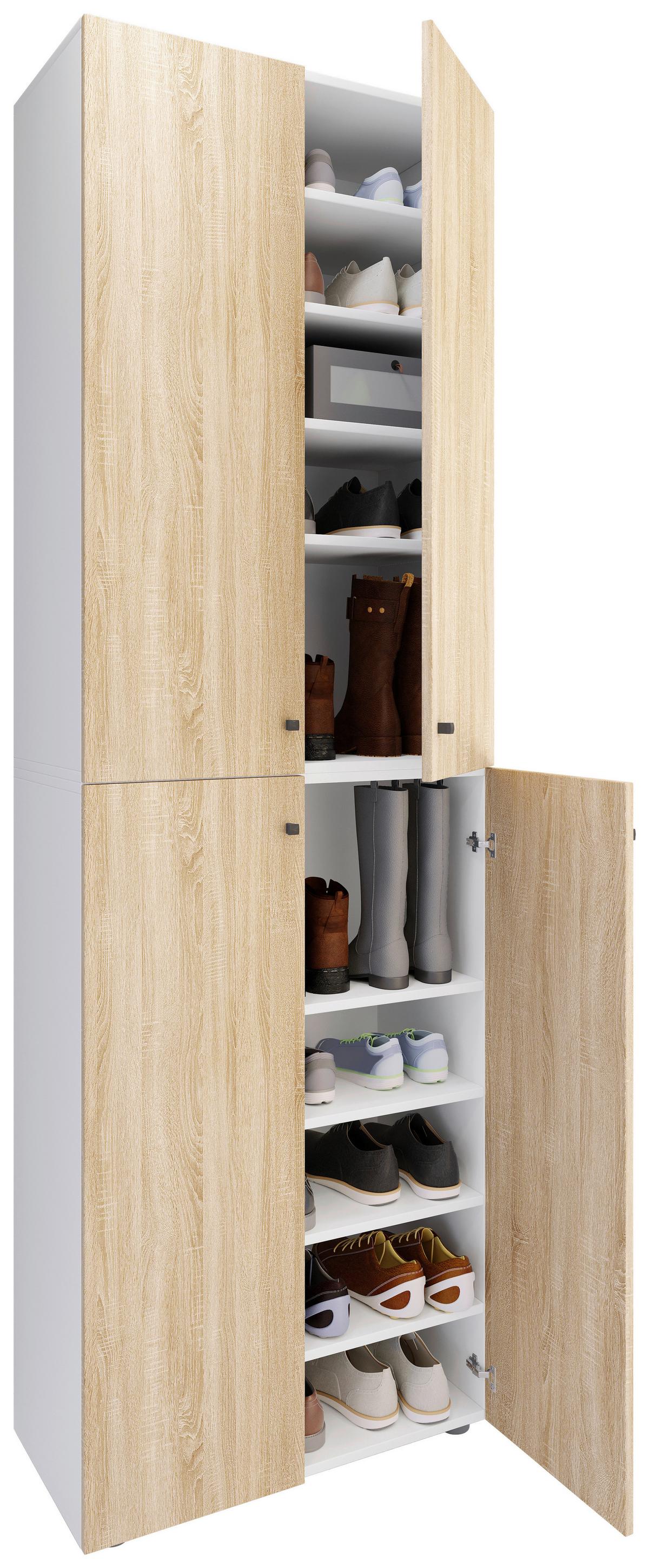 Schuhschrank Lona Weiß/Eiche Dekor B:70cm - Schwarz/Weiß, Design, Holzwerkstoff (70/220/40cm) - MID.YOU