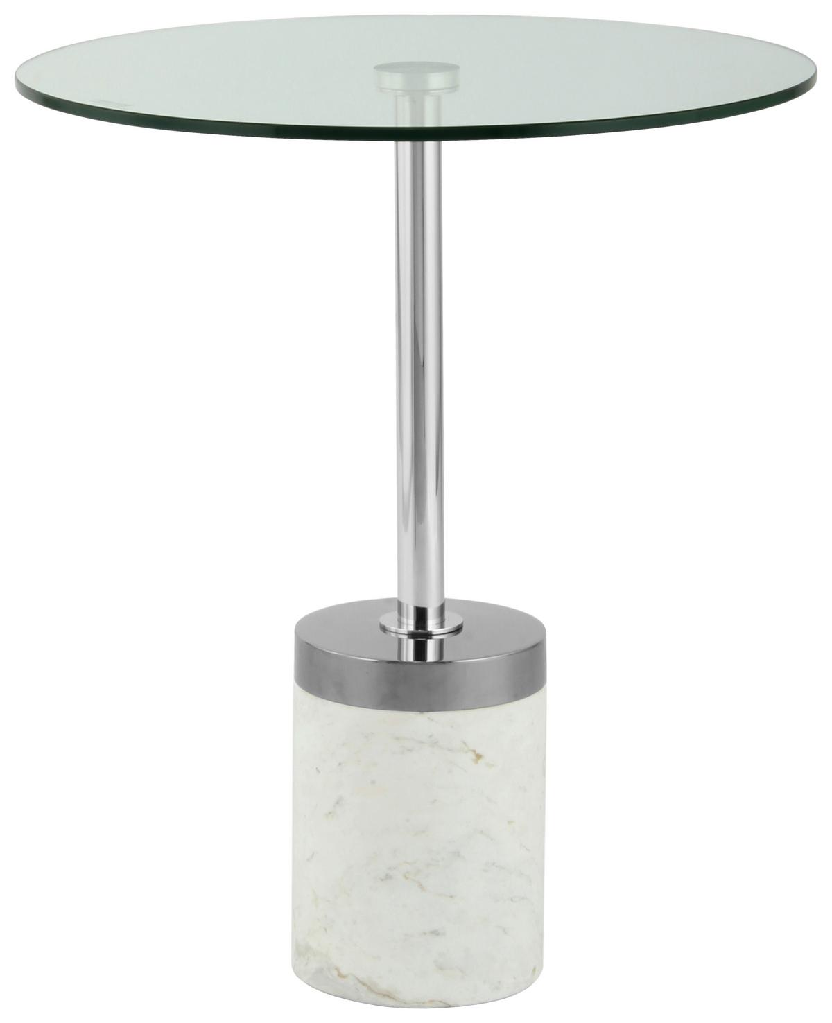 Beistelltisch Lana 125 Silberfarben/weiß B: 53 Cm - Silberfarben/Weiß, Design, Glas/Stein (46/46/53cm) - Kayoom