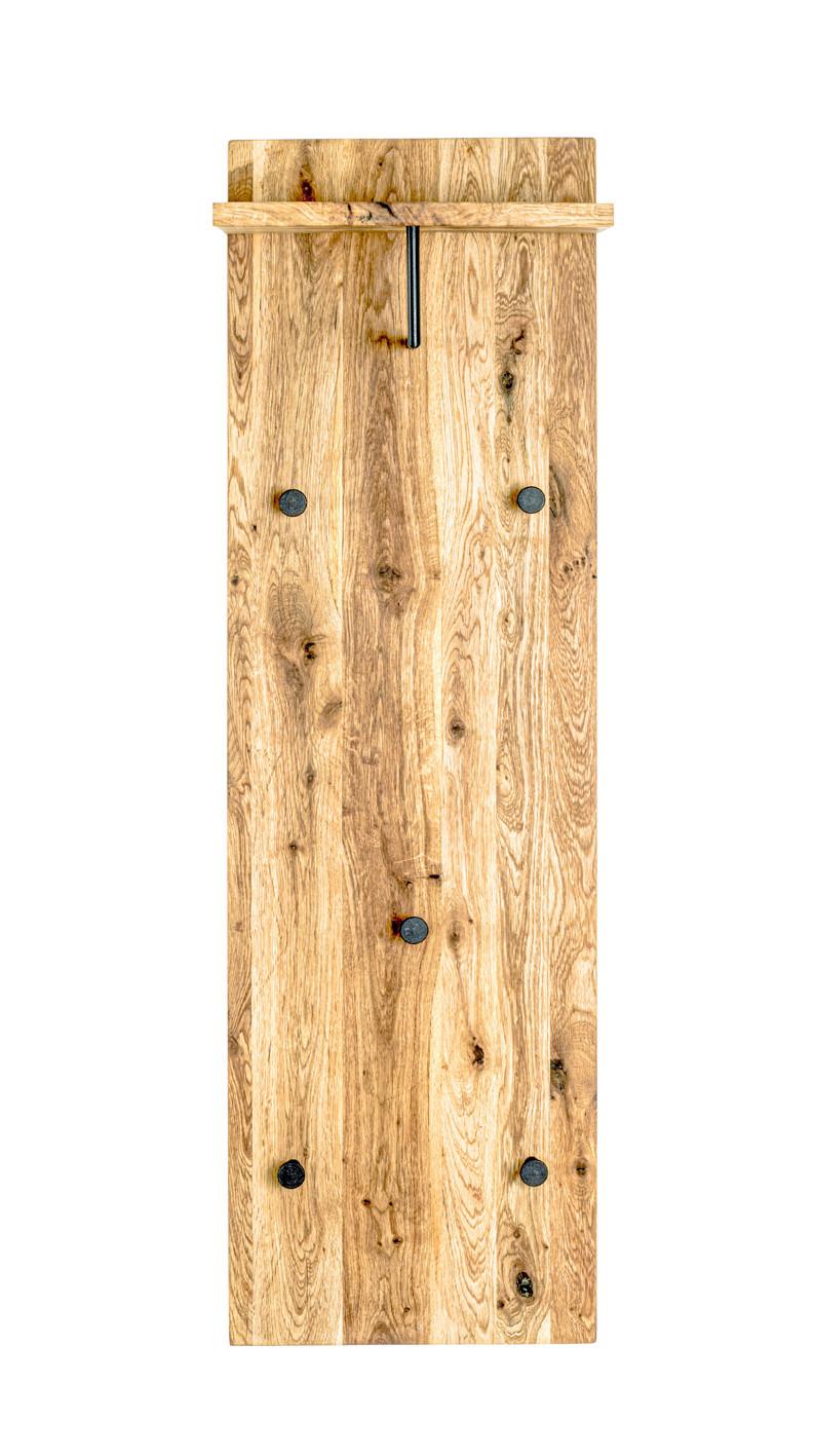 Garderobenpaneel Eiche Massiv Hutablage 5 Haken B: 30 Cm - Eichefarben/Schwarz, Basics, Holz/Metall (30/100/20cm)