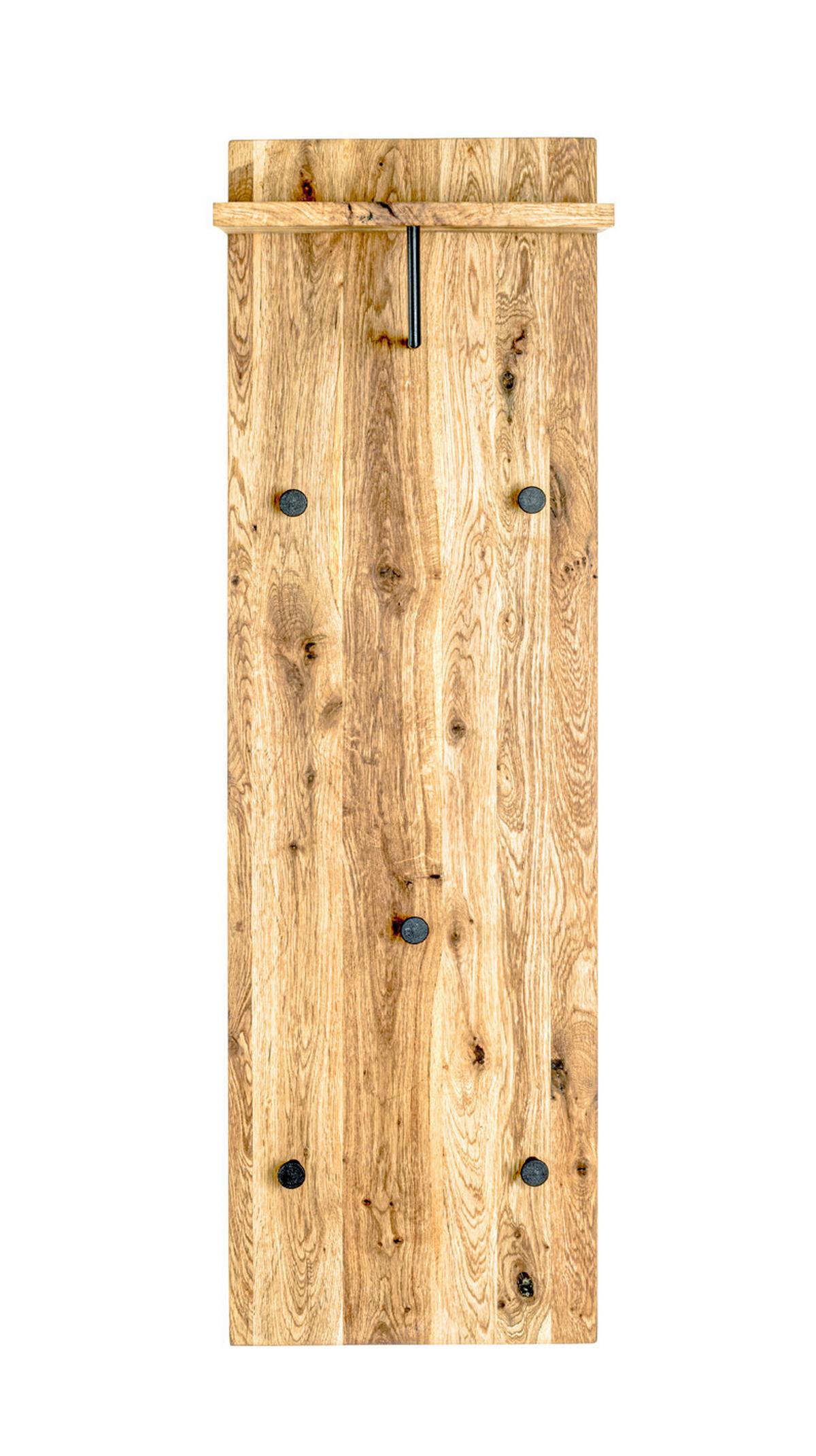 Garderobenpaneel Eiche Massiv Hutablage 5 Haken B: 30 Cm - Eichefarben/Schwarz, Basics, Holz/Metall (30/100/20cm)