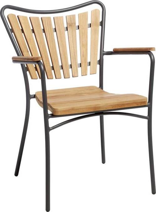 Gartensessel Stapelbar Ellen Aluminiumgestell, Teakholz - Anthrazit/Teakfarben, KONVENTIONELL, Holz/Metall (58,5/78/56,5cm) - Gardenson