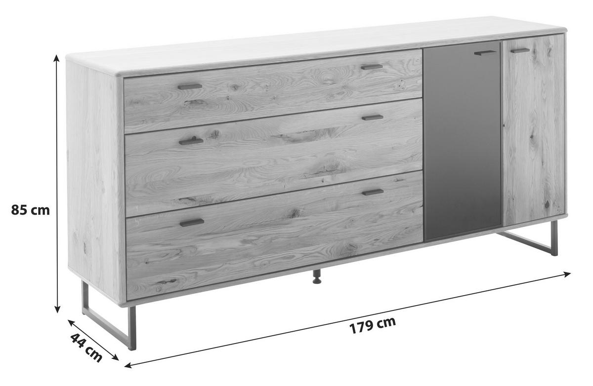 Sideboard Arezzo Wildeiche B: 179 cm - Wildeiche/Anthrazit, Design, Glas/Holz (179/85/44cm) - MID.YOU