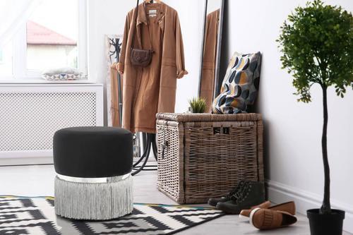 Pouf Samt/Edelstahl Grau/Schwarz DxH: 41x44,5 cm - Silberfarben/Schwarz, Basics, Holzwerkstoff/Textil (41/44,5/41cm) - Kayoom