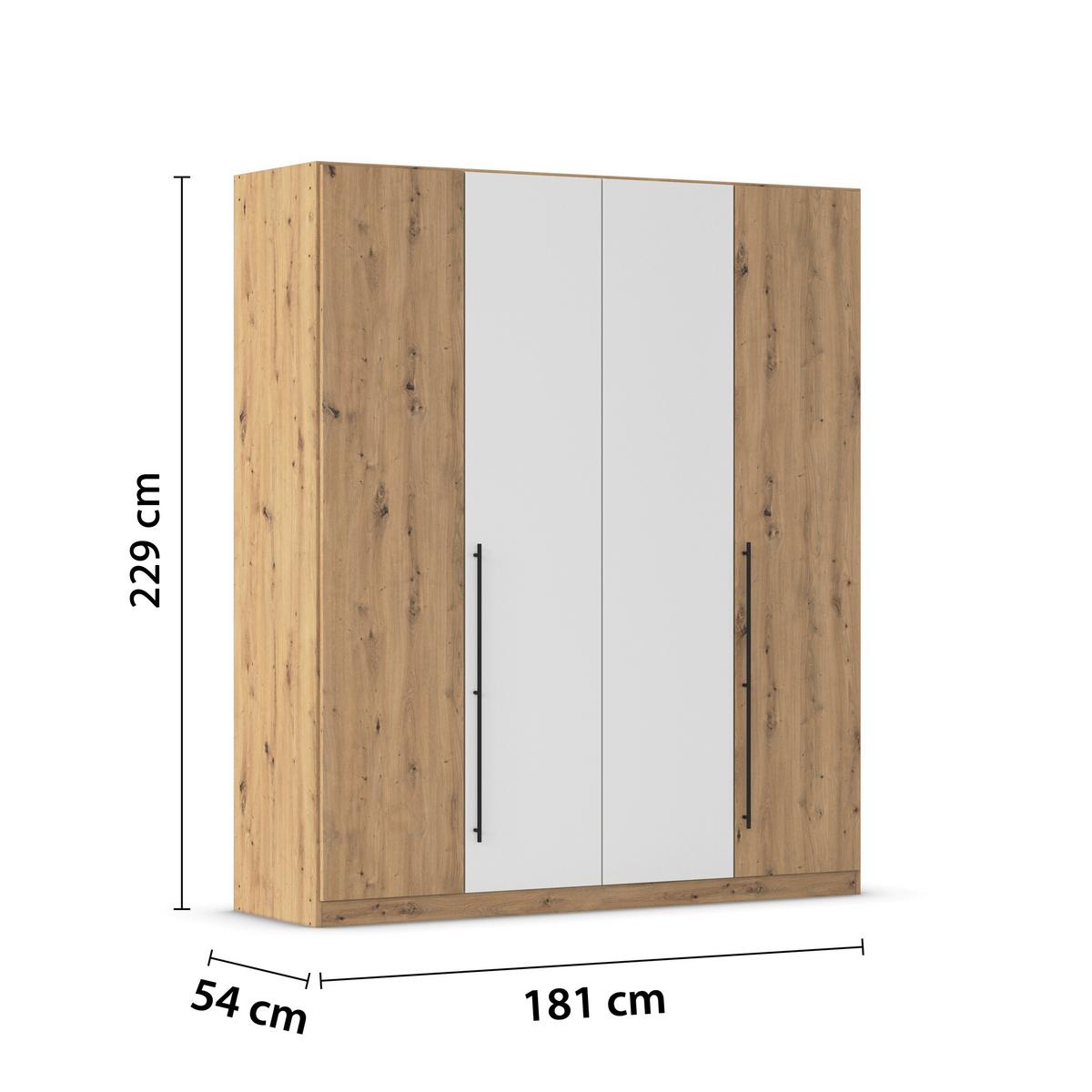 Kleiderschrank Safari B: 181 cm - Weiß/Eiche Artisan, KONVENTIONELL, Holzwerkstoff (181/229/54cm)