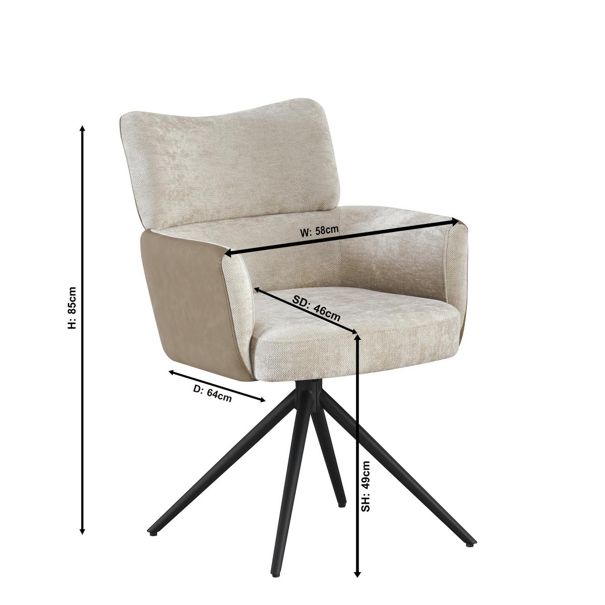 Armlehnstuhl Maja Webstoff Beige, B: 58 Cm - Beige/Schwarz, KONVENTIONELL, Textil/Metall (58/84/64cm) - MID.YOU