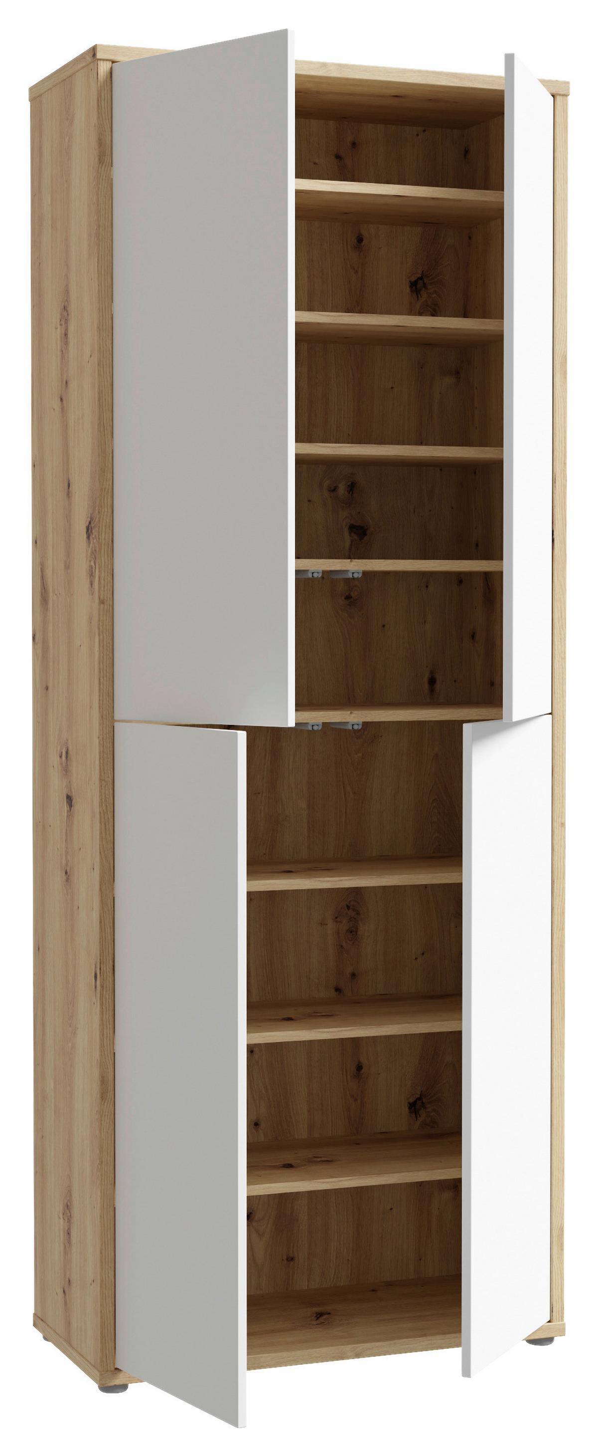 Skříň na boty, šedá/dub artisan, š: 74,5cm - šedá/světle šedá, Moderní, kompozitní dřevo/plast (74,5/191,9/34,9cm)