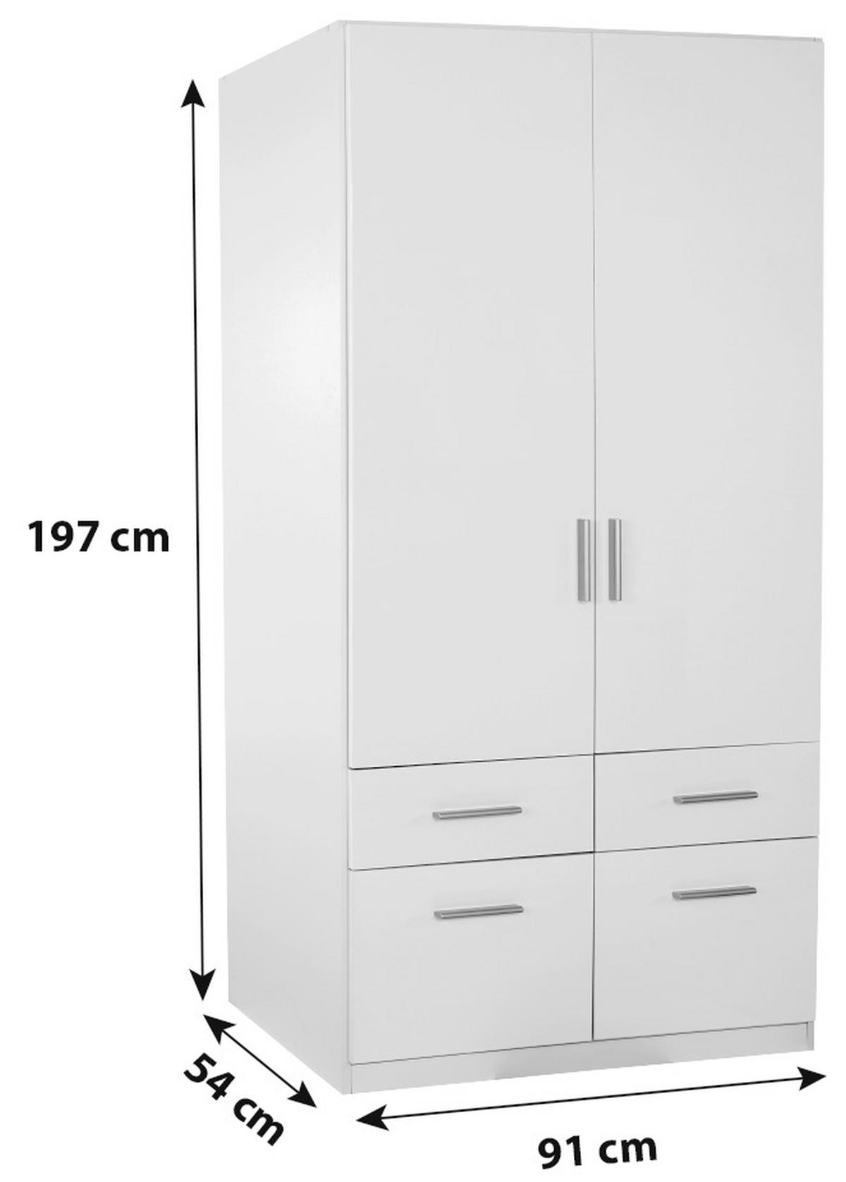 ŠATNÍKOVÁ SKRIŇA CELLE - biela/biela s vysokým leskom, Modern, drevo/plast (91/197/54cm)