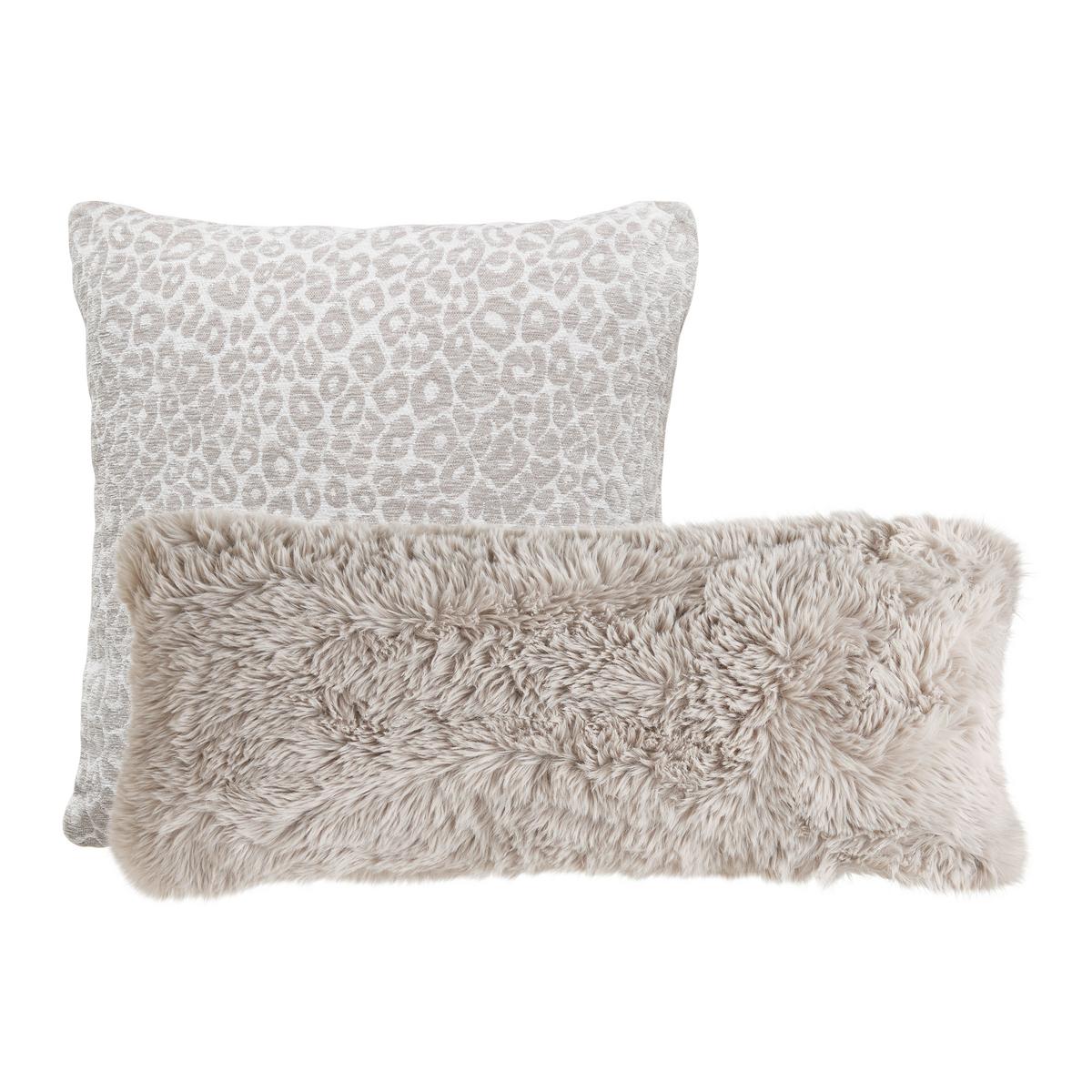 Sada vankúšov CAMMELLIO, sivobéžový plyš, vzorovaná tk. - sivohnedá/svetlosivá, Modern, textil (48/48cm) - Mömax