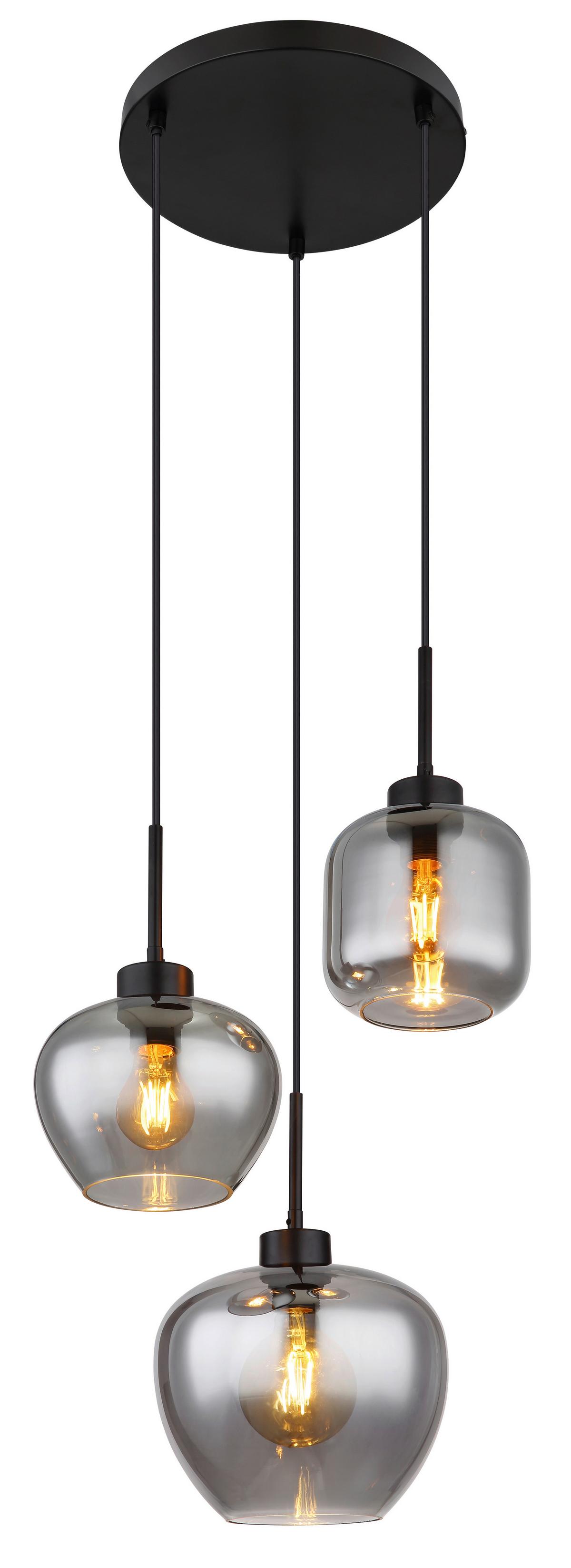 Hängeleuchte 3-flammig Indoor - Schwarz, Design, Glas/Kunststoff (38/120cm) - Globo