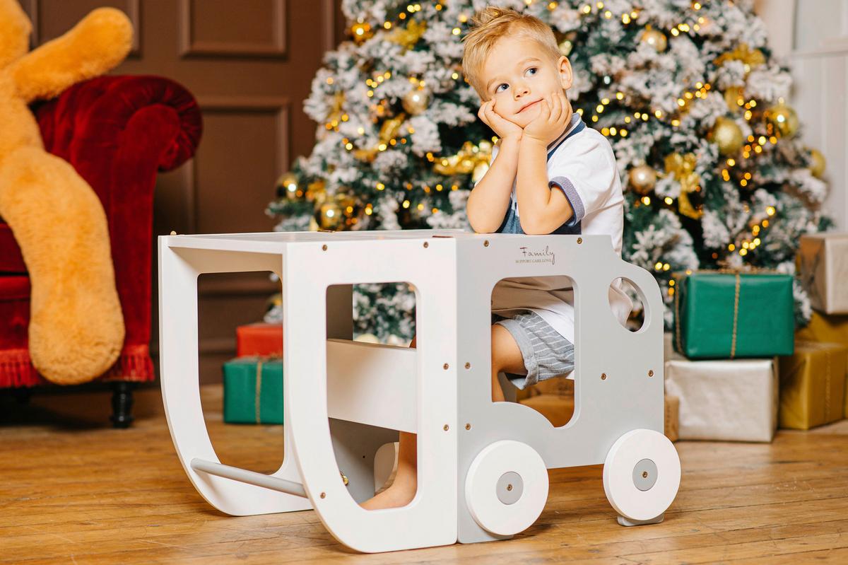 Hochstuhl Car Step Stool Aus Holz Grau/weiß - Weiß/Grau, Basics, Holz (38/90/40cm)