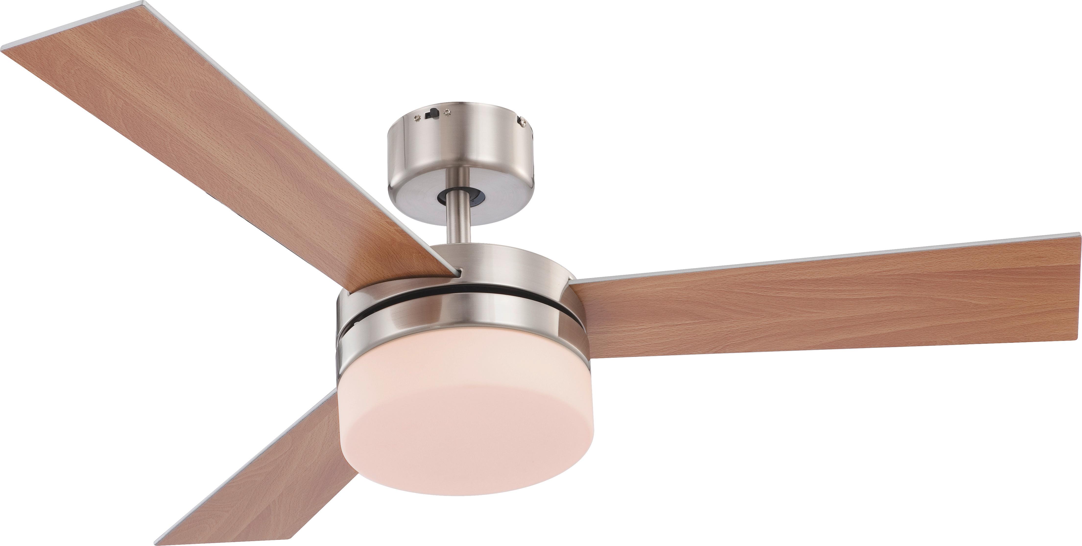 Deckenventilator Andreas Silber 3 Flügel, LED-Leuchte - Silberfarben/Braun, KONVENTIONELL, Glas/Holz (105/30,5cm) - Globo