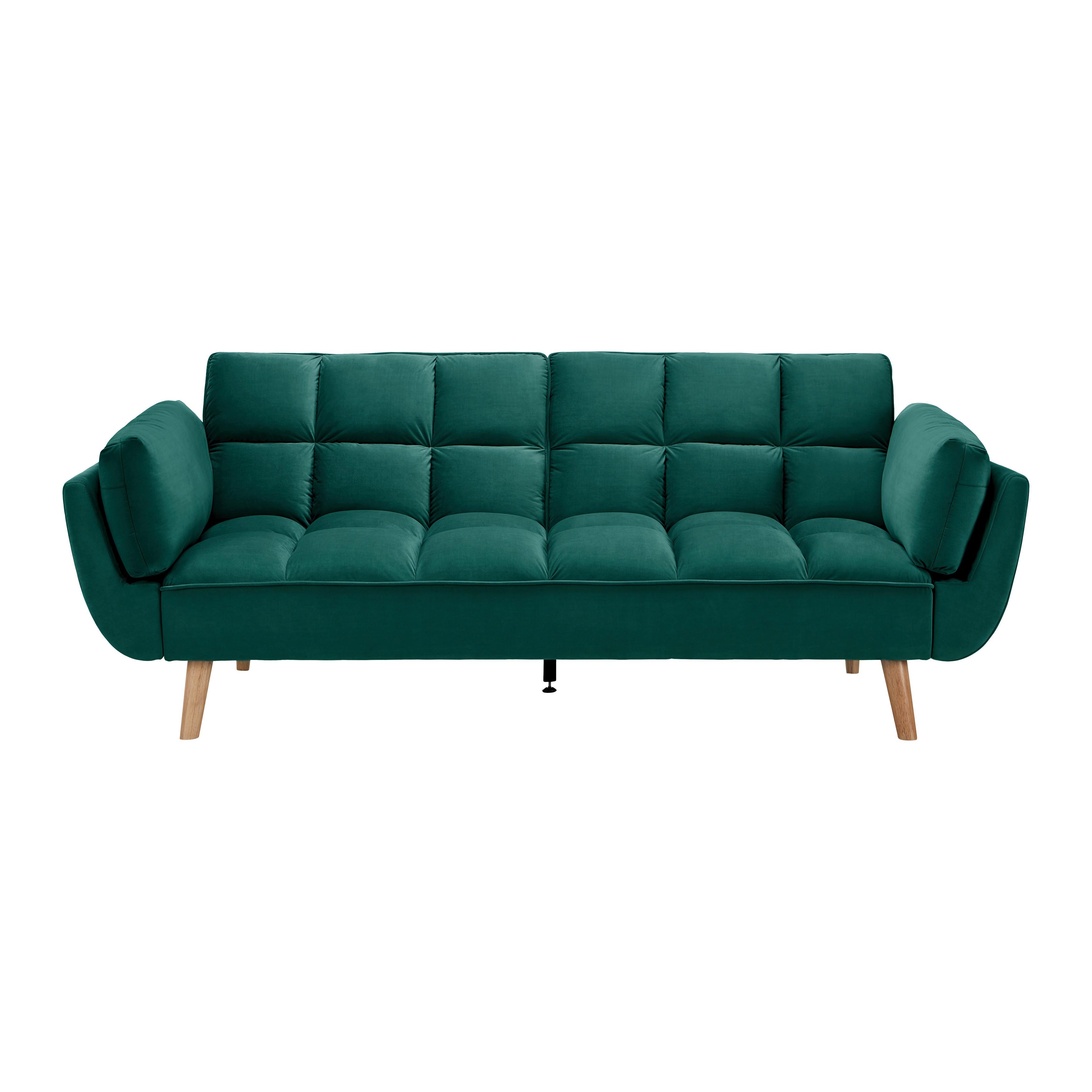 Rozkládací pohovka CORA, zelený samet, max. 360 kg - zelená/přírodní barvy, Moderní, dřevo/textil (214/92/81cm) - Bessagi Home