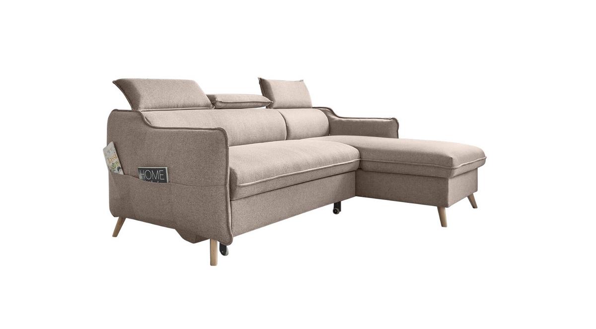 Rozkládací sedačka SIMONE, pravé provedení - přírodní barvy/béžová, Moderní, dřevo/textil (228/82/95/162cm)