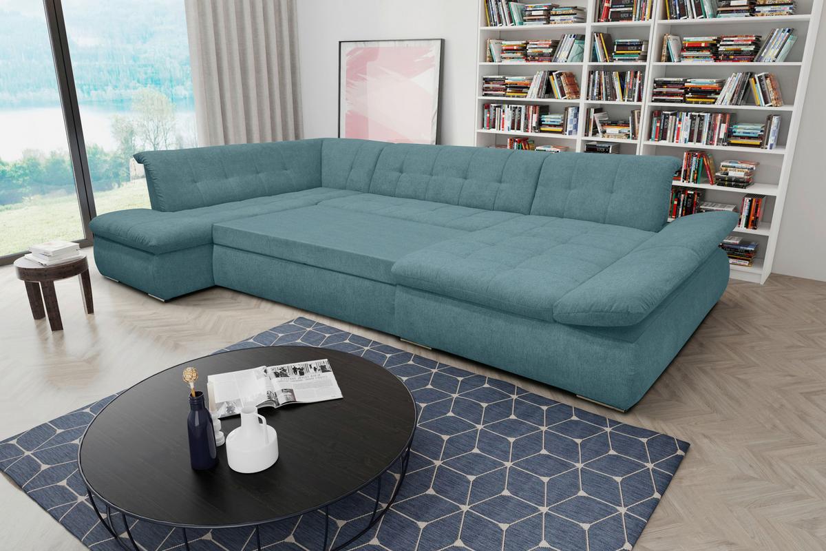 Wohnlandschaft Moric Mit Schlaffunktion Petrol - Chromfarben/Petrol, KONVENTIONELL, Textil (216/353/172cm) - MID.YOU