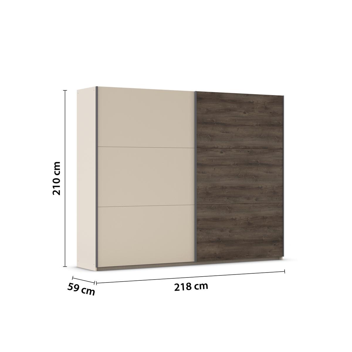 Schwebetürenschrank 261 Cm Sajo-Extra, Champagner/eiche - Eiche dunkel/Champagner, Trend, Holzwerkstoff (261/210/59cm)