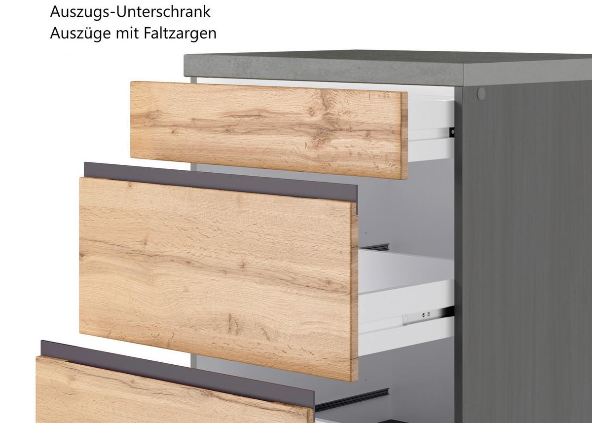 Zweizeilige Küche Turin 390 cm Graphitfarben/Eiche - Eiche Wotan/Graphitfarben, Design, Holzwerkstoff (390cm) - Held