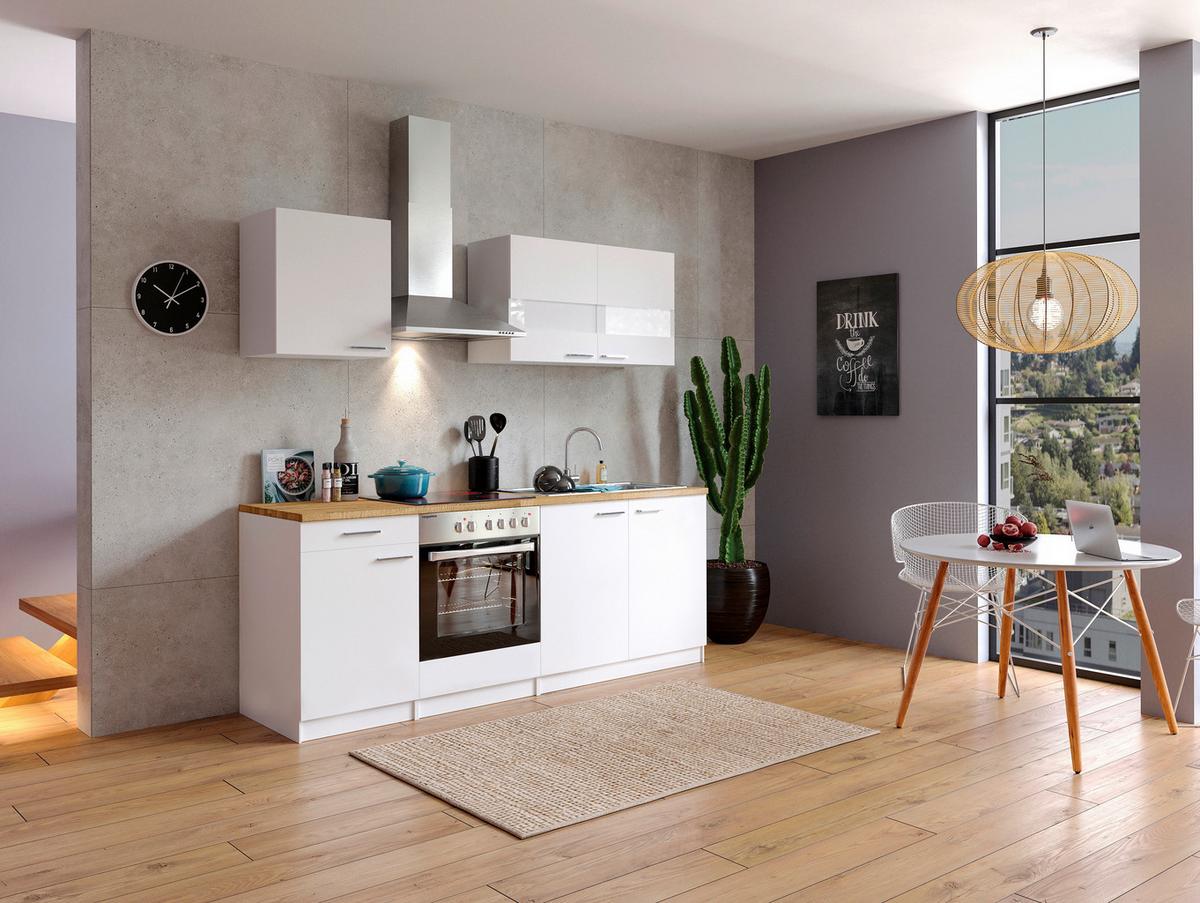 Küchenzeile Economy M. Geräten 210 Cm Weiß/nussbaum Dekor - Nussbaumfarben/Weiß, Basics, Holzwerkstoff (210cm) - Respekta