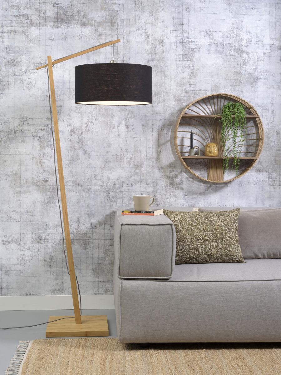 Stehlampe Andes Schwarz/ Naturfarben mit Fußschalter - Schwarz/Naturfarben, Design, Holz/Textil (70/176cm) - Good & Mojo