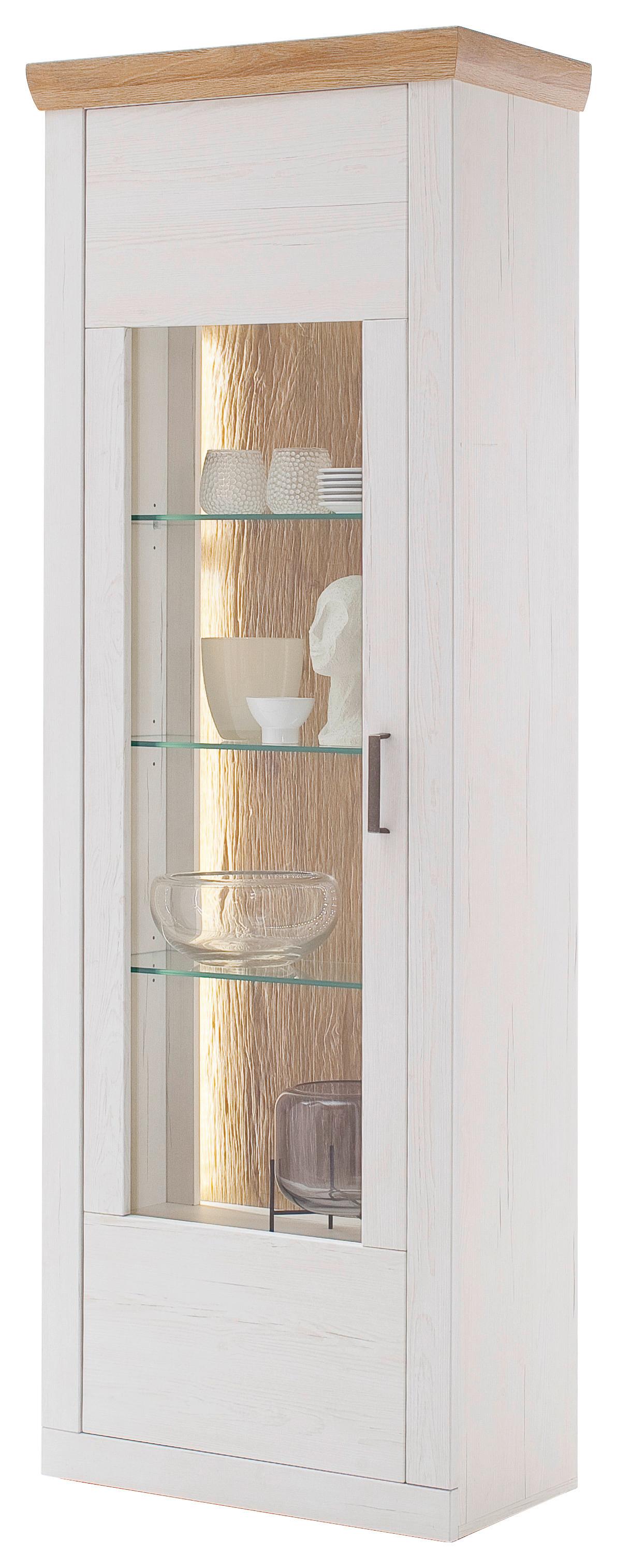 Vitrine Madrid B: 71 cm Eichefarben/Pinienfarben - Eichefarben/Schwarz, Design, Glas/Holzwerkstoff (71/205/40cm) - MID.YOU