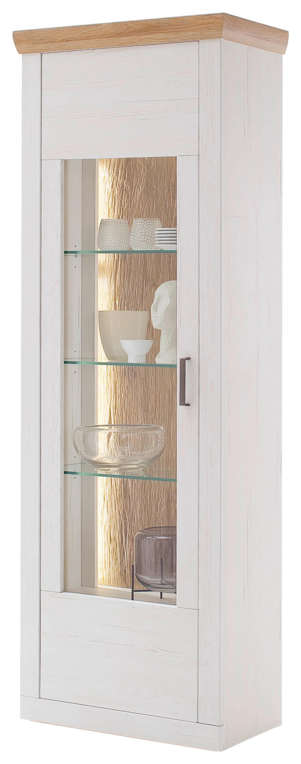 Vitrine Madrid B: 71 cm Eichefarben/Pinienfarben - Eichefarben/Schwarz, Design, Glas/Holzwerkstoff (71/205/40cm) - MID.YOU