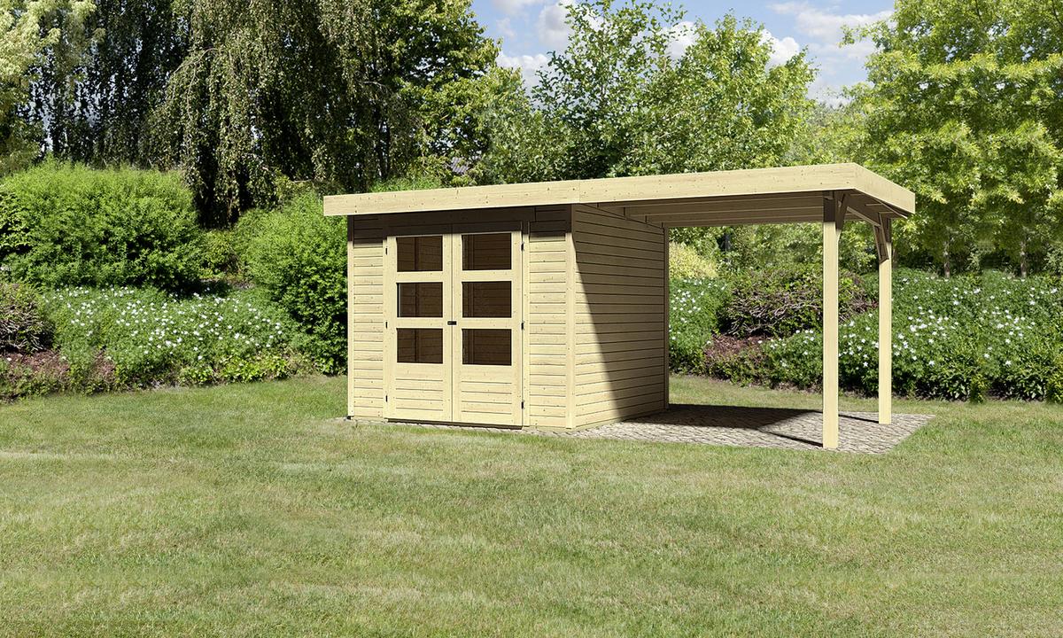 Gartenhaus mit Anbaudach Natur 482x211x217cm Bregenz - Naturfarben, Holz (482/211/217cm) - Karibu