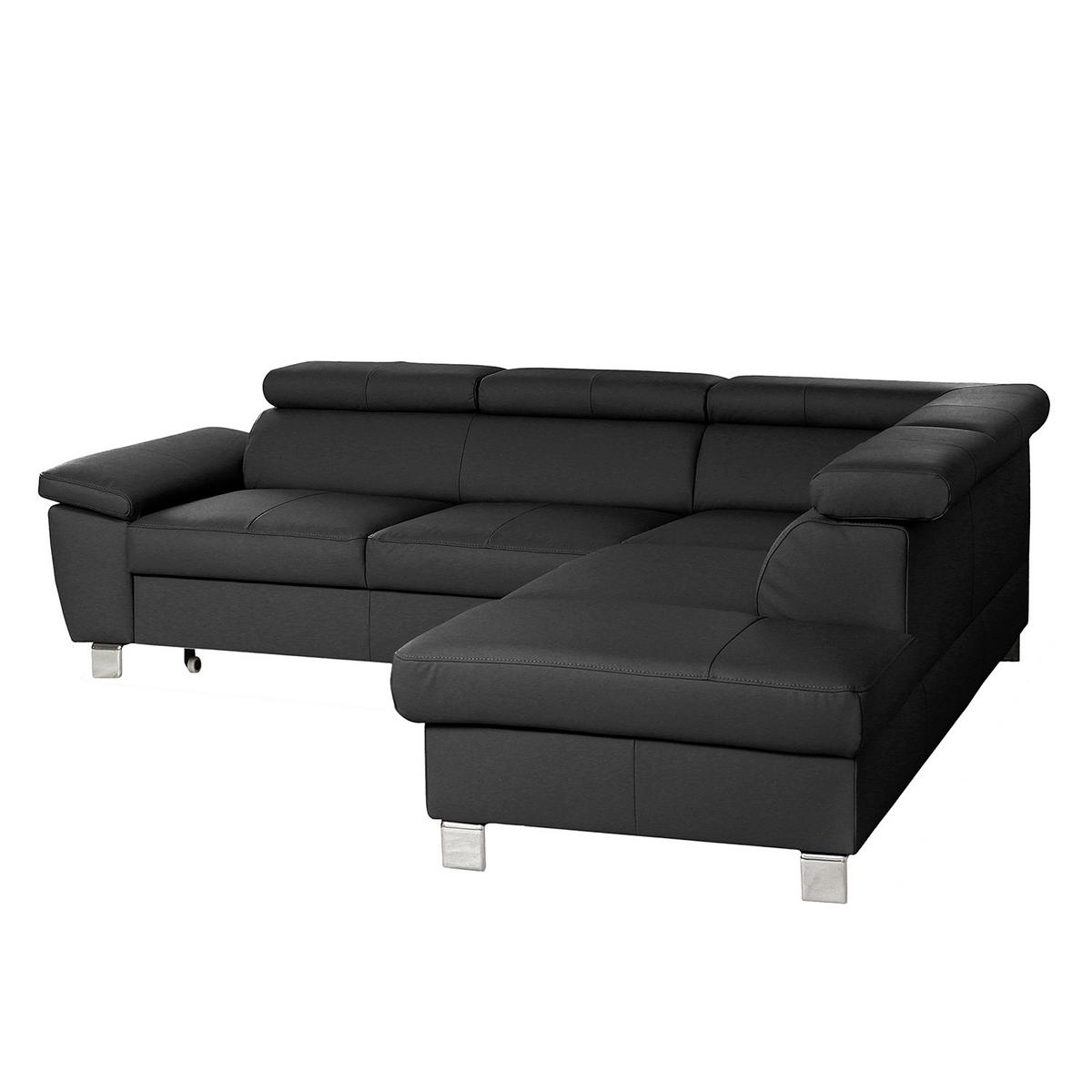 Ecksofa Lugano Teilleder Schwarz 248x208 - Chromfarben/Schwarz, Design, Leder/Textil (248/208cm) - Livetastic